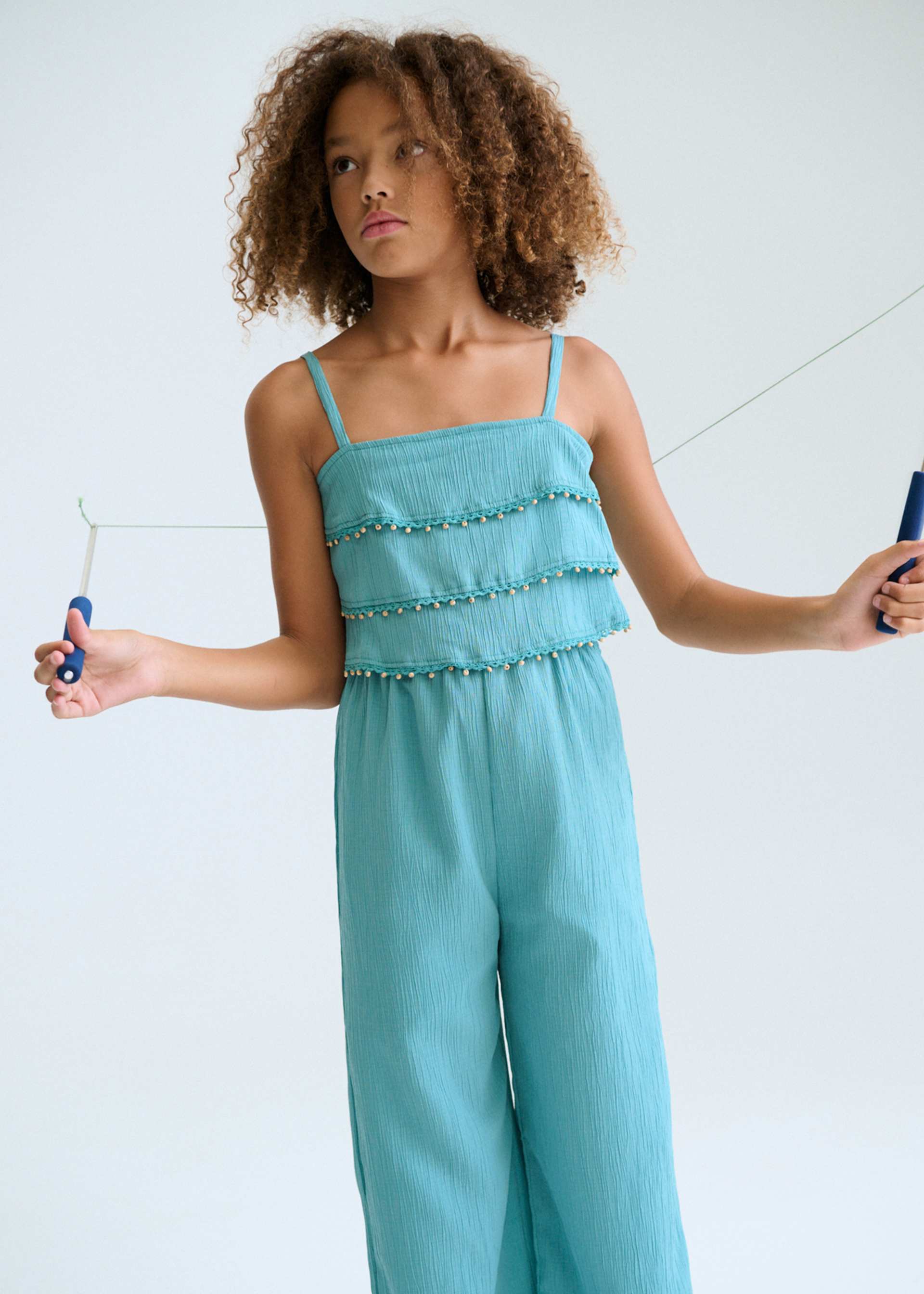 Long ruffled jumpsuit for girls