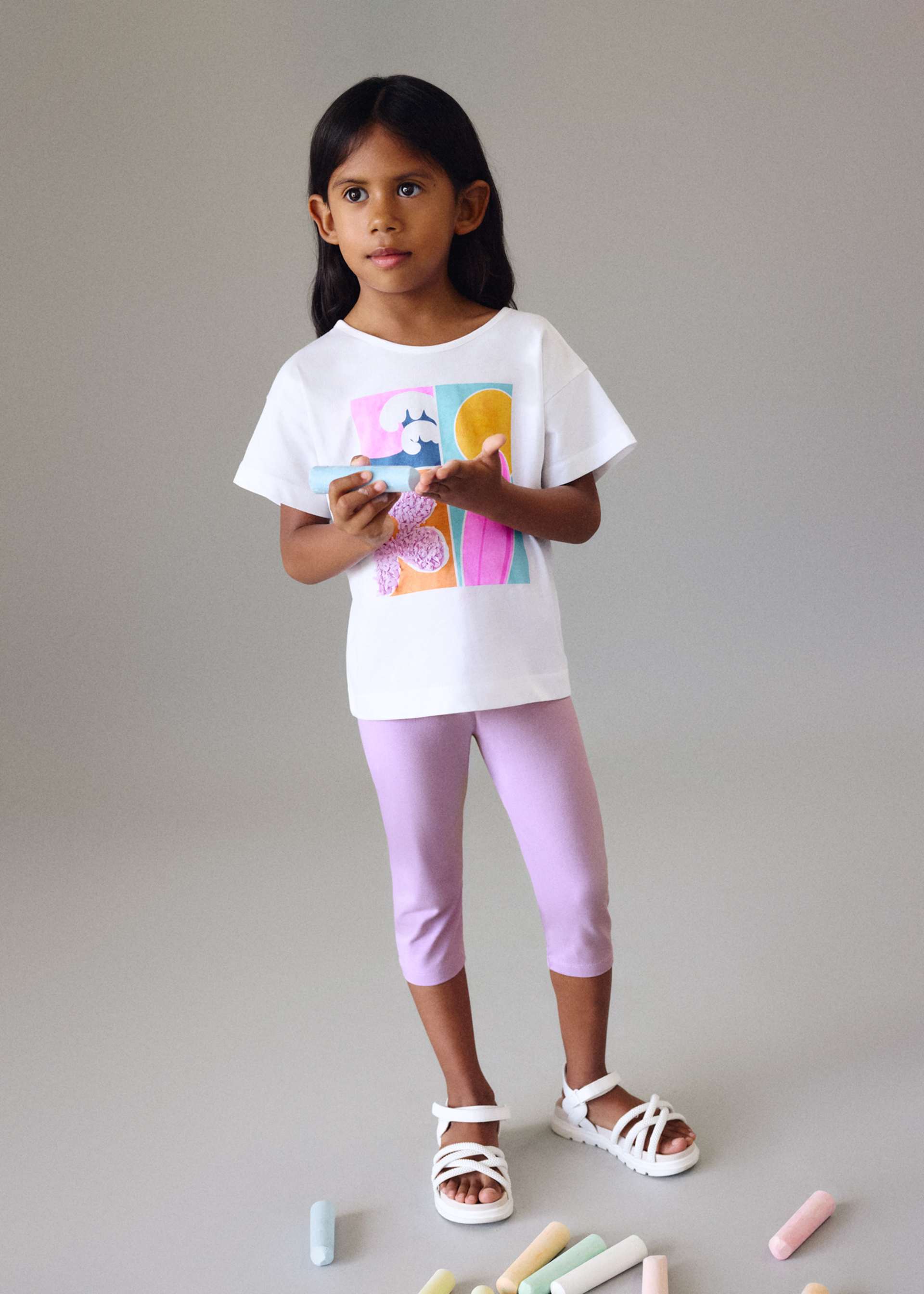 Girl's cropped leggings and T-shirt set