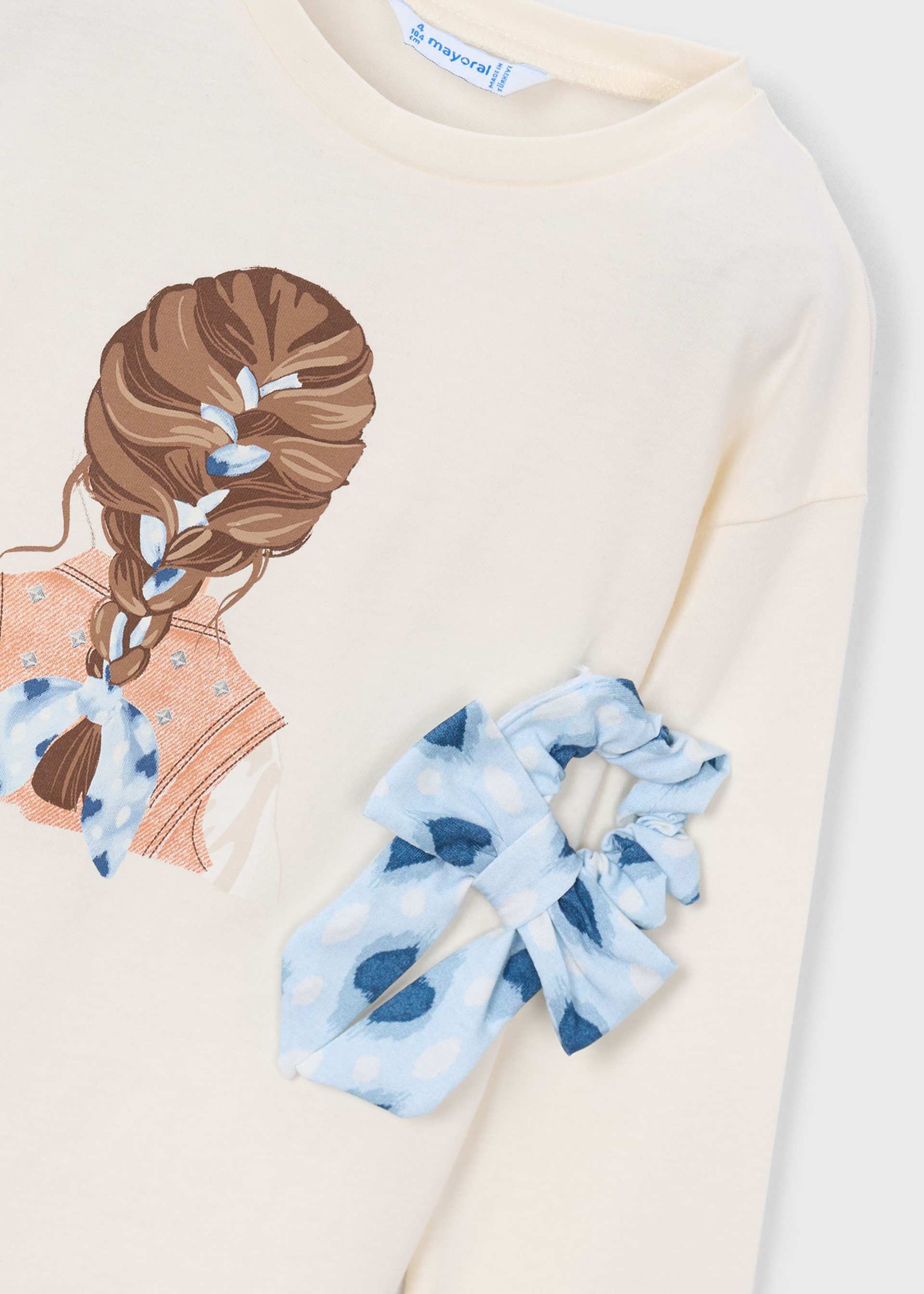 Maglietta manica lunga con elastico per capelli bambina