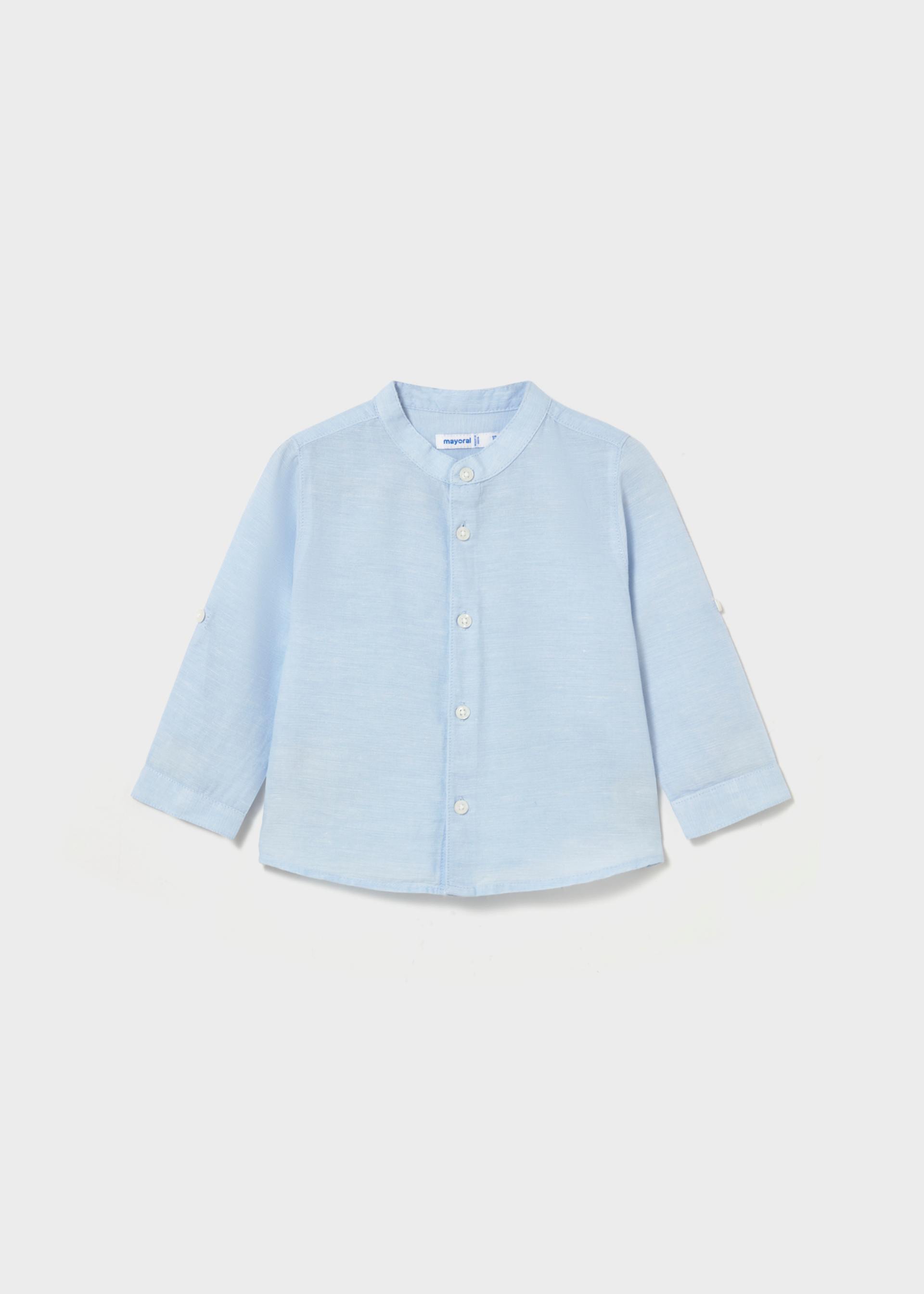 Camicia manica lunga in lino e collo alla coreana neonato