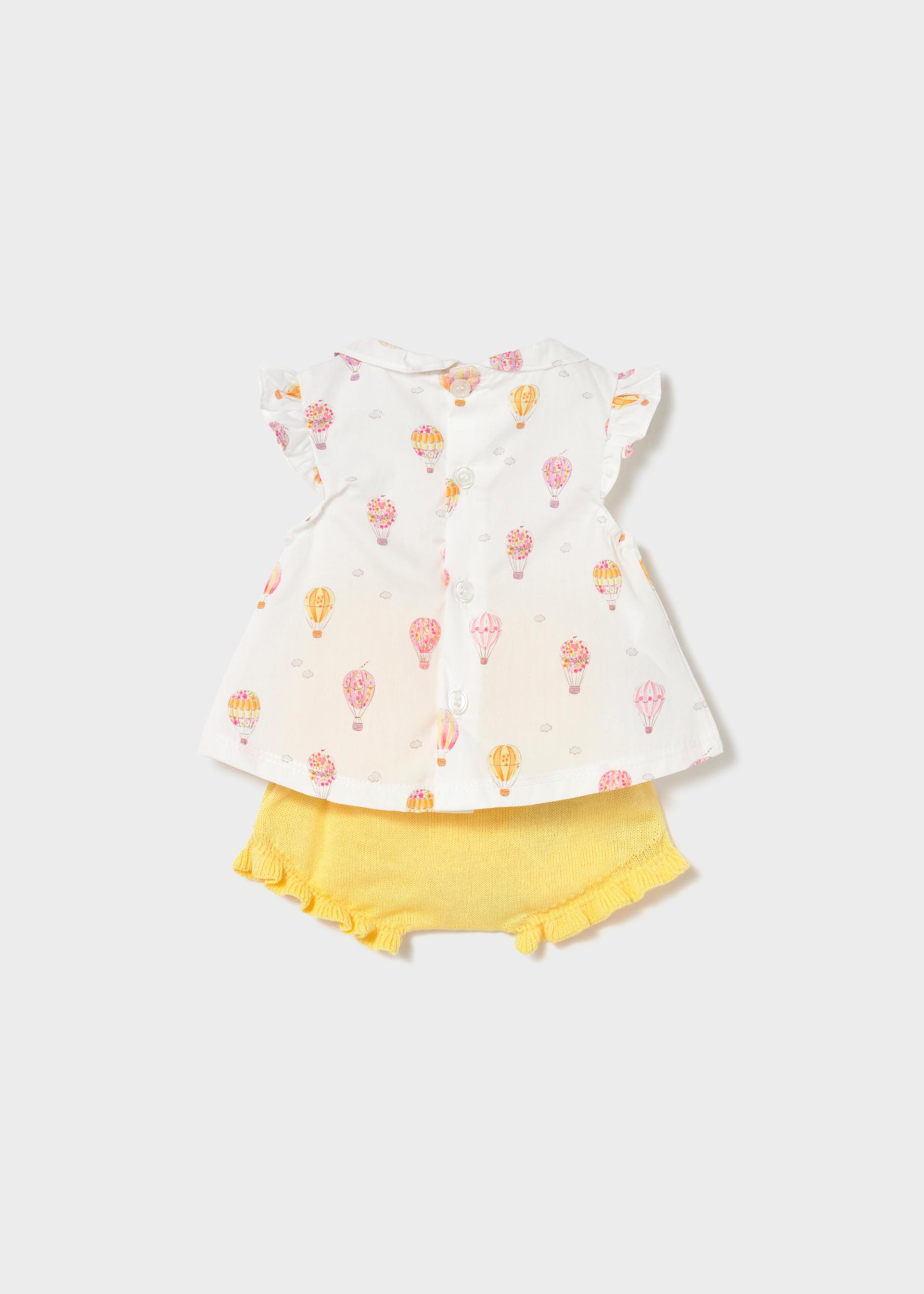 Conjunto tapa fralda e blusa com folho recém nascida