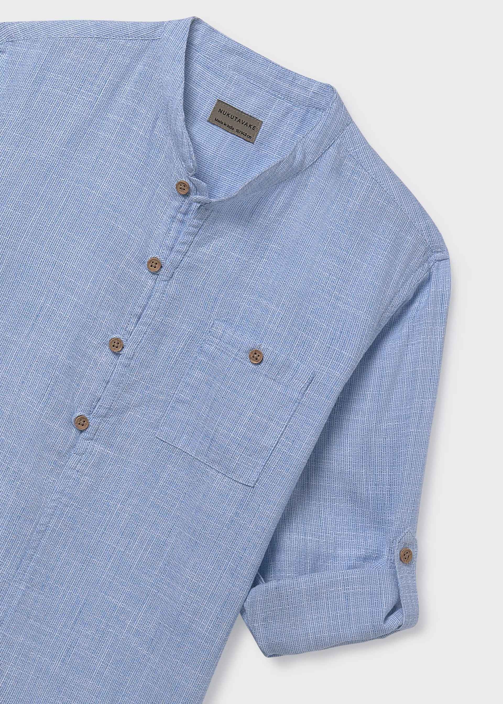 Short-sleeved mandarin collar shirt