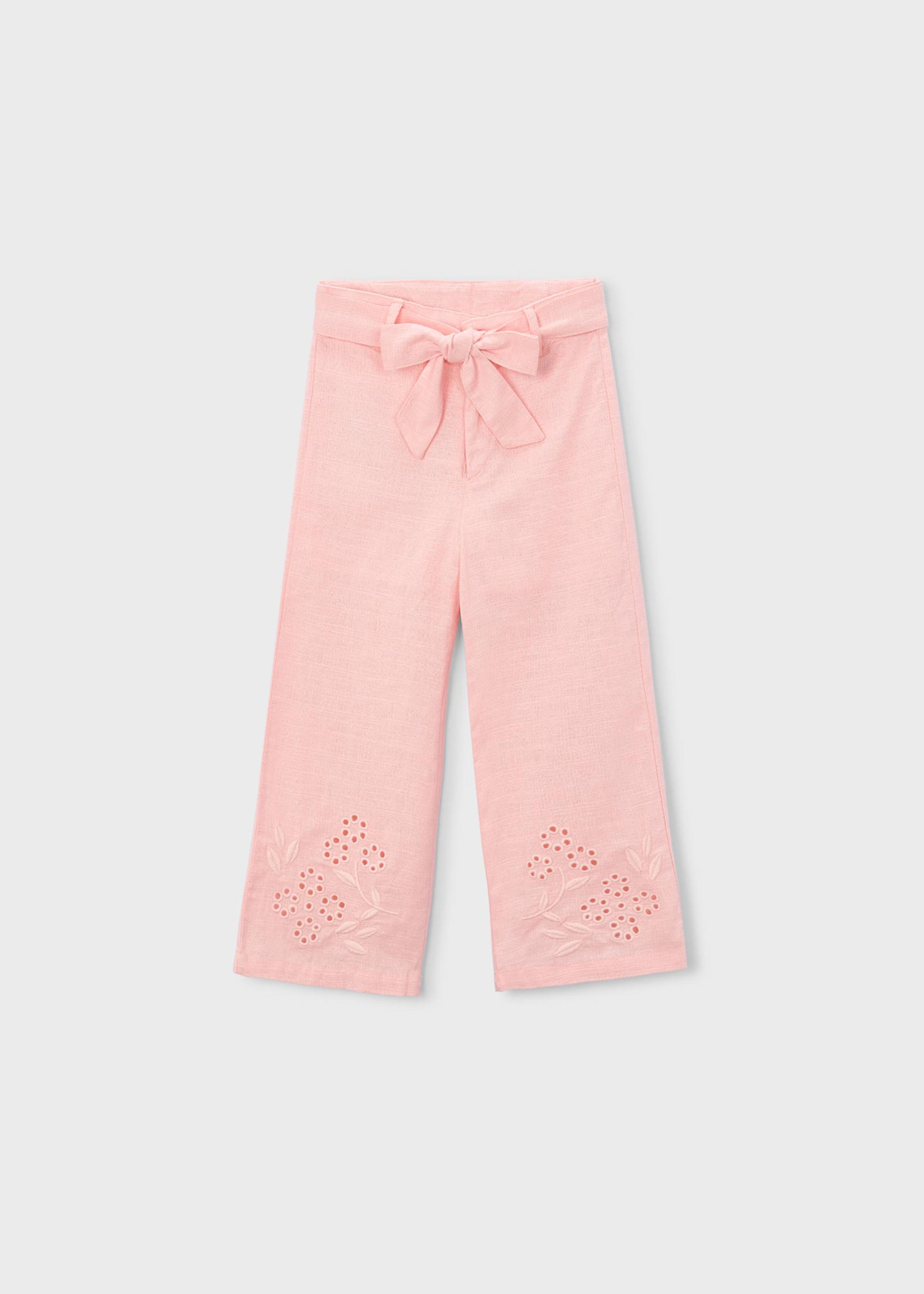 Pantalone ricamato lino bambina