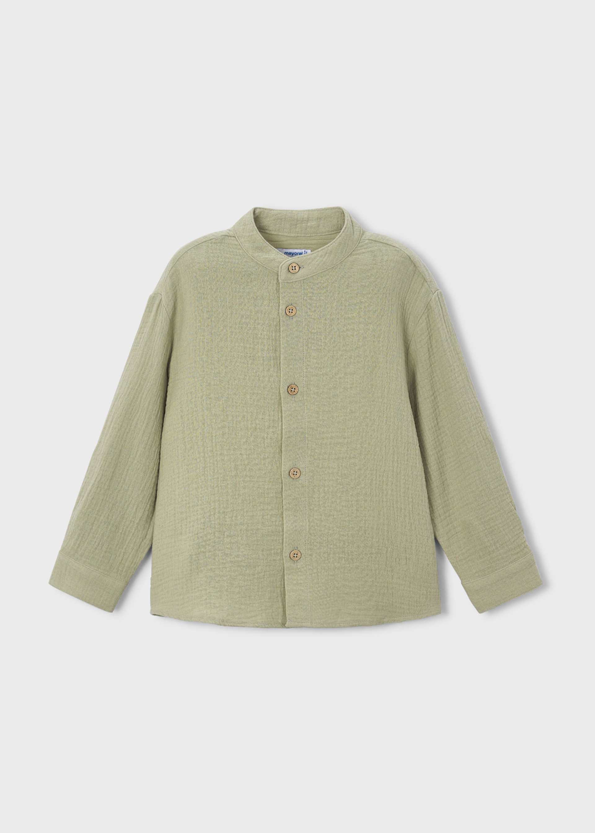 Camisa manga larga bambula cuello mao niño