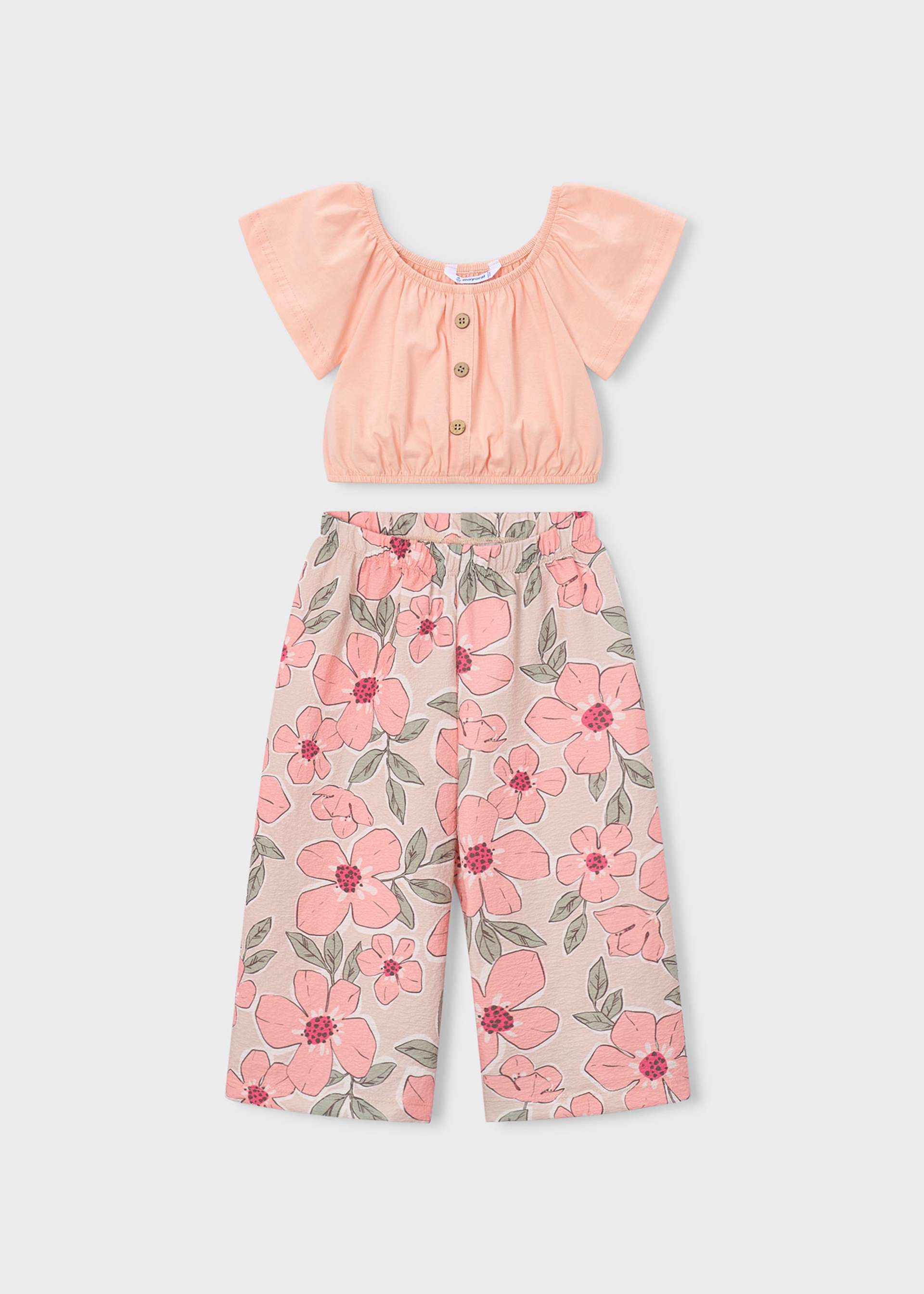 Conjunto calças estampado e top menina