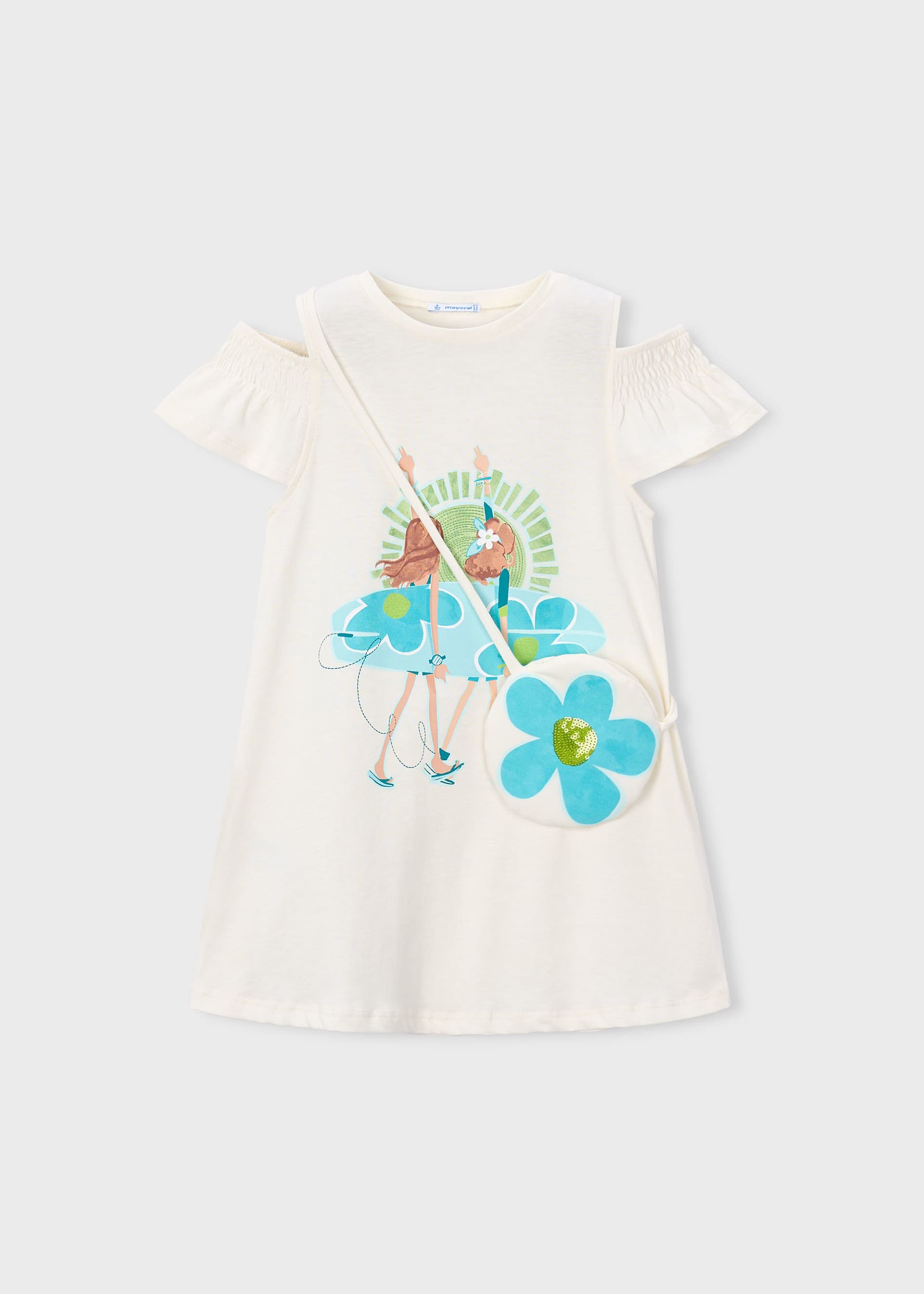 Dress with slits and handbag for girls