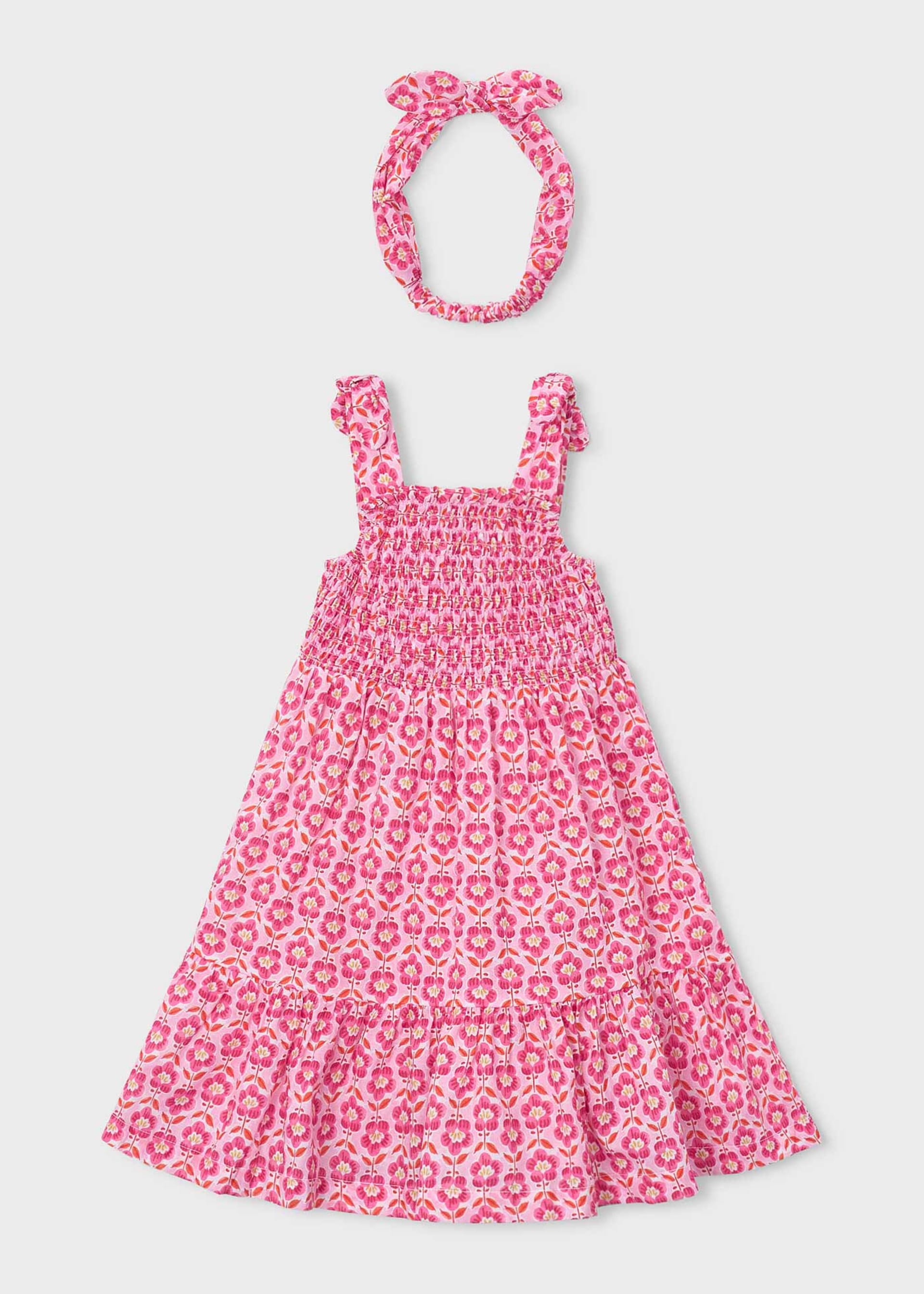 Vestito stampato con fascia abbinata bambina