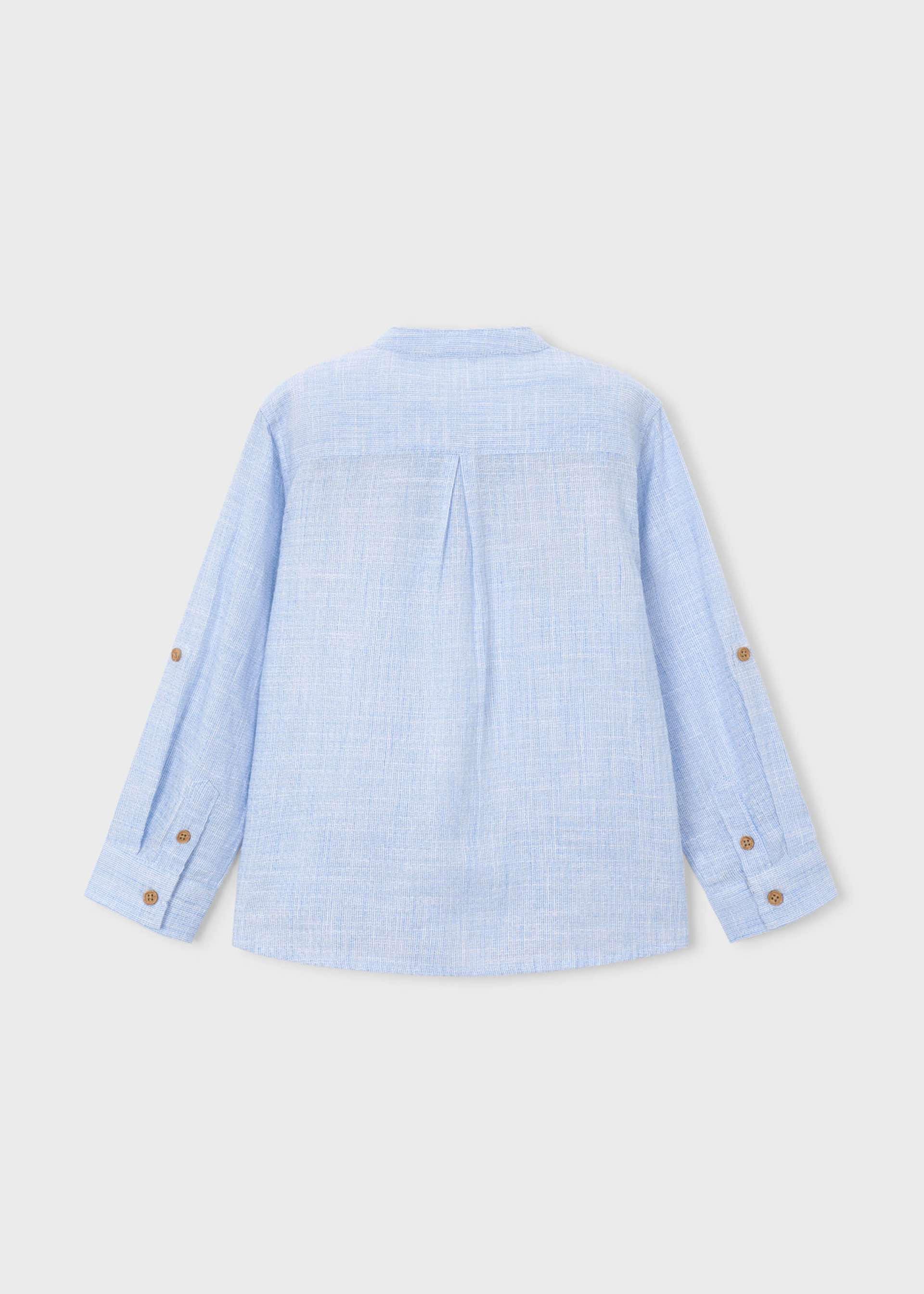 Mixed fabric shirt with mandarin collar