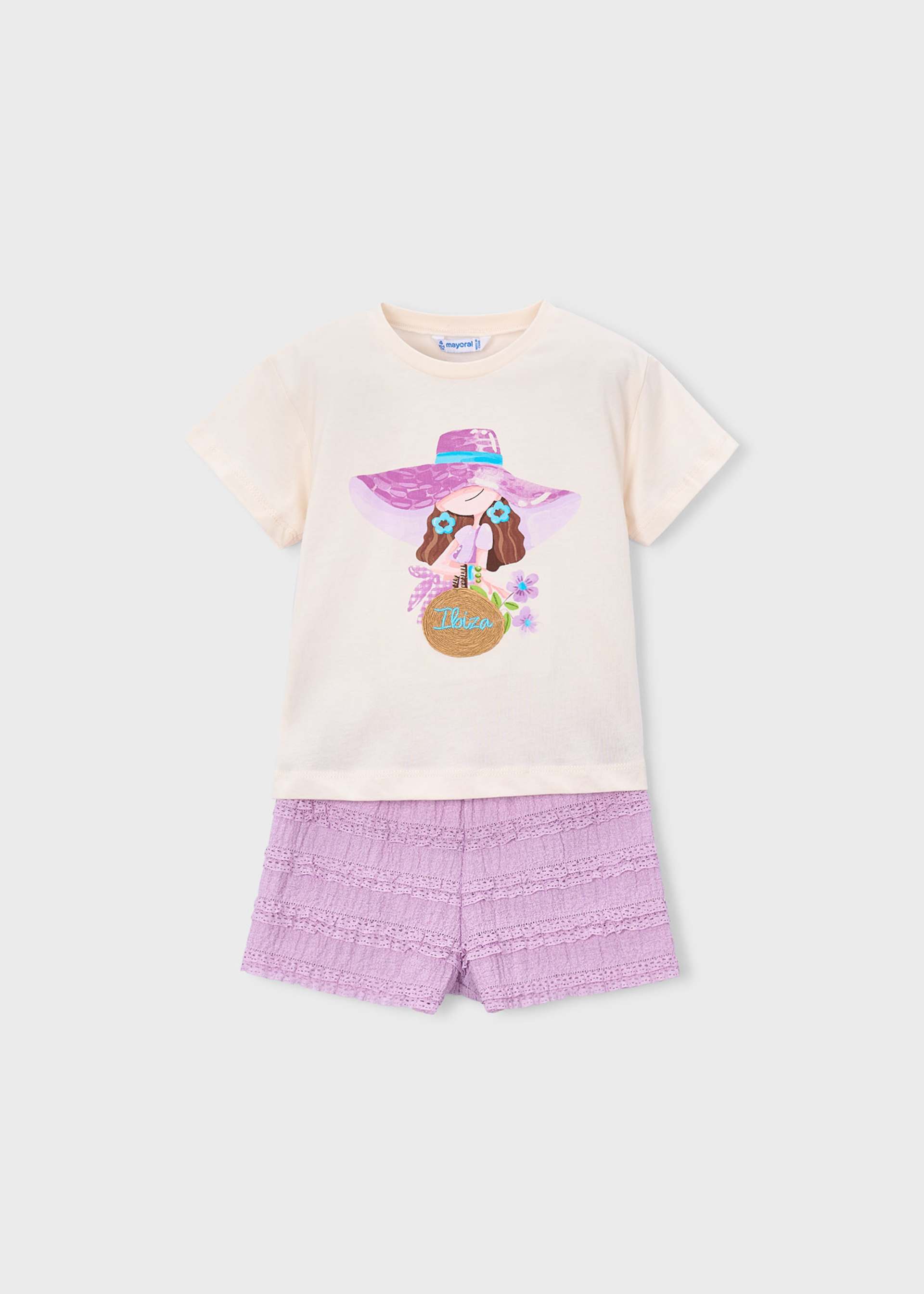 Conjunto short holanes y playera estampada niña