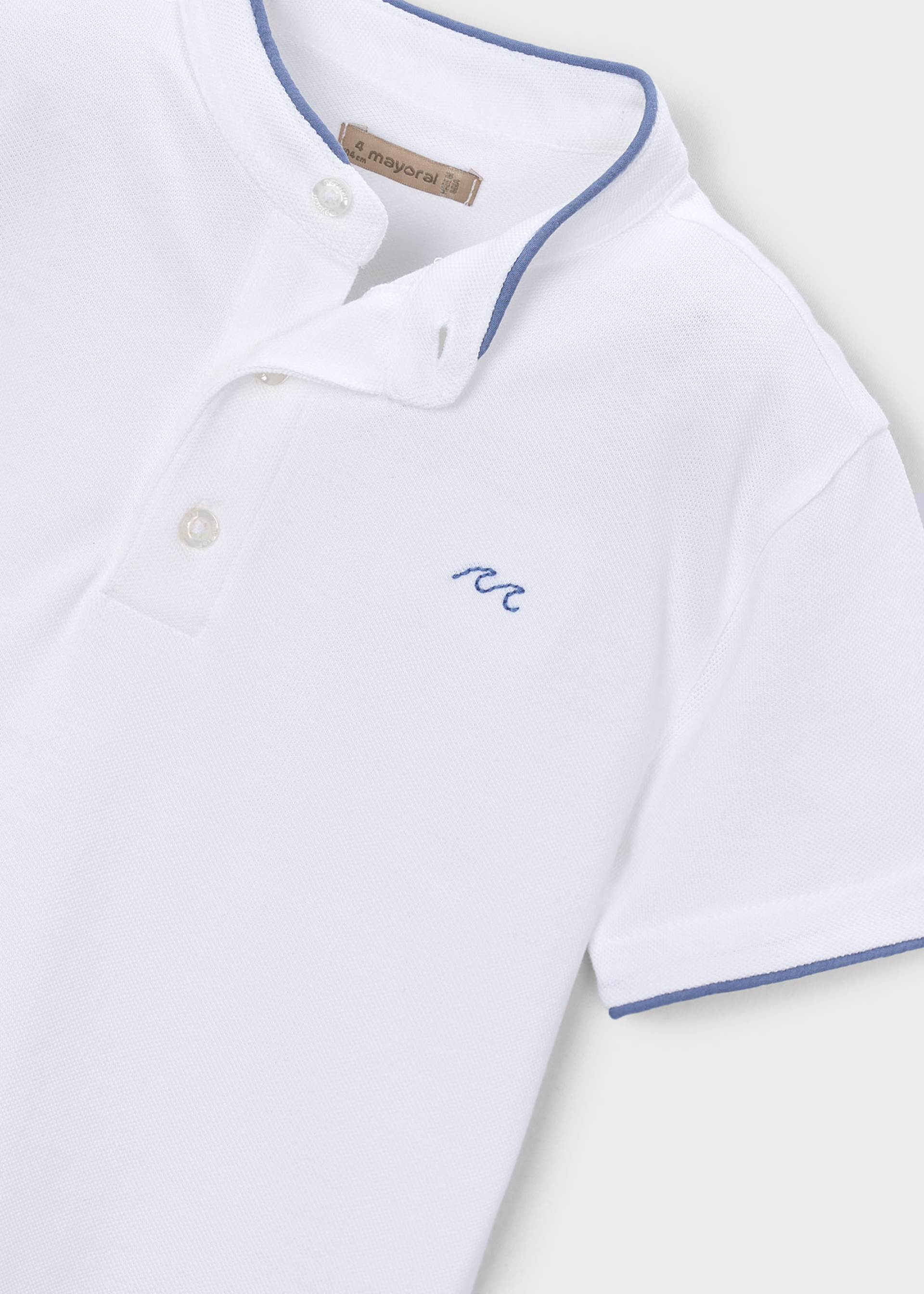 Short-sleeved piqué polo shirt with mandarin collar