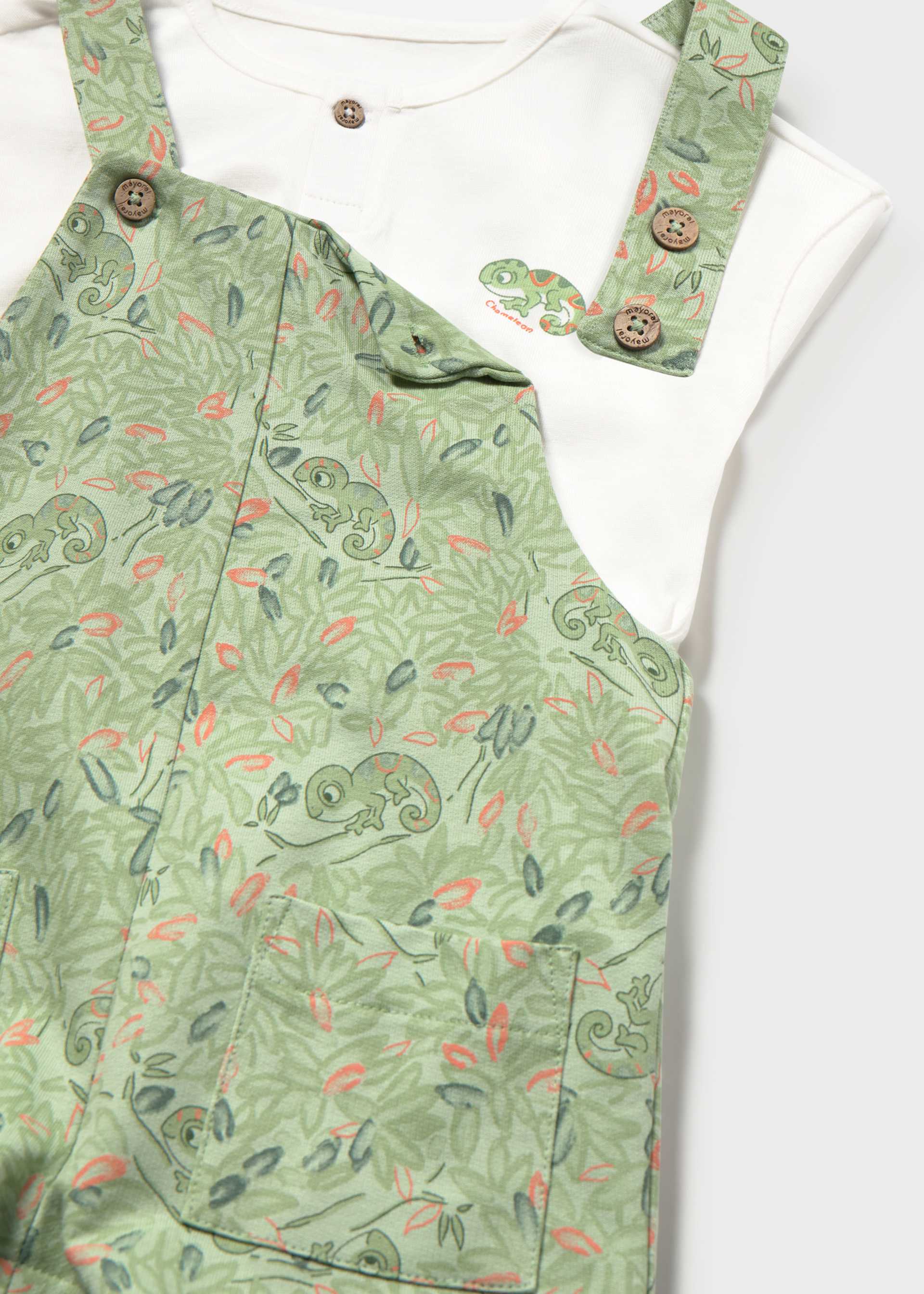 Printed dungarees and baby T-shirt set