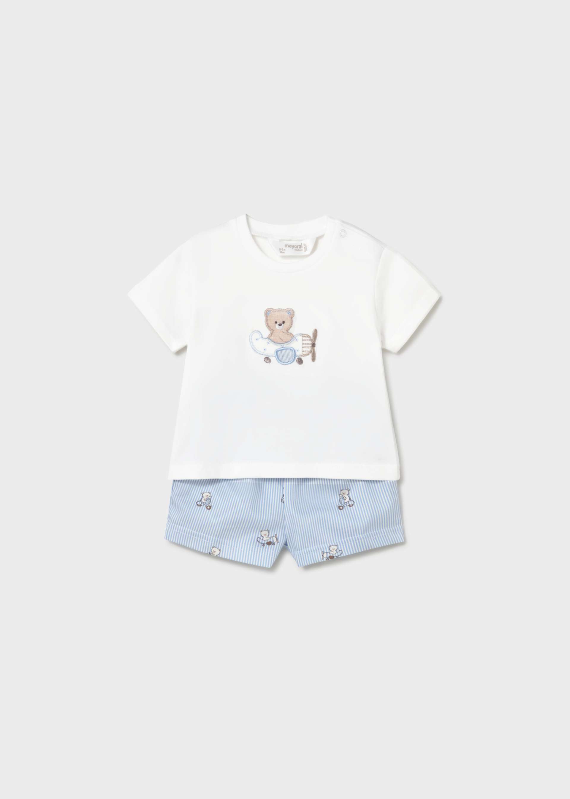 Newborn set printed shorts and bear t-shirt