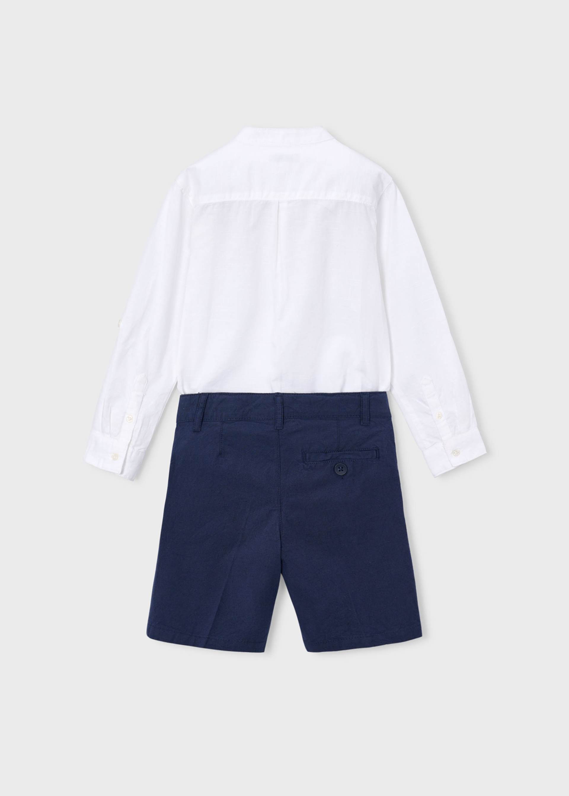 Conjunto de bermuda y camisa con lino de manga larga niño