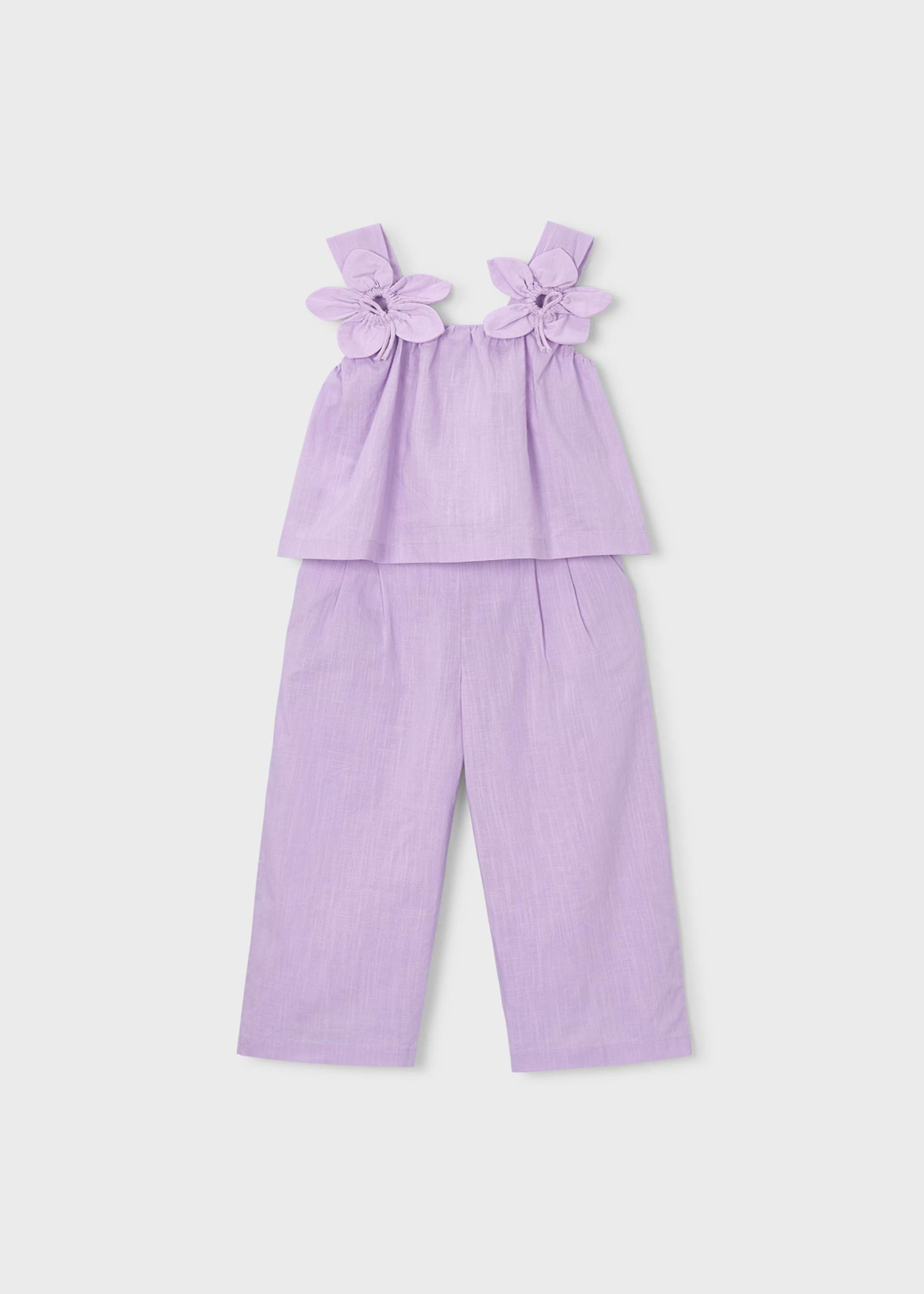 Conjunto pantalón largo y blusa flores niña