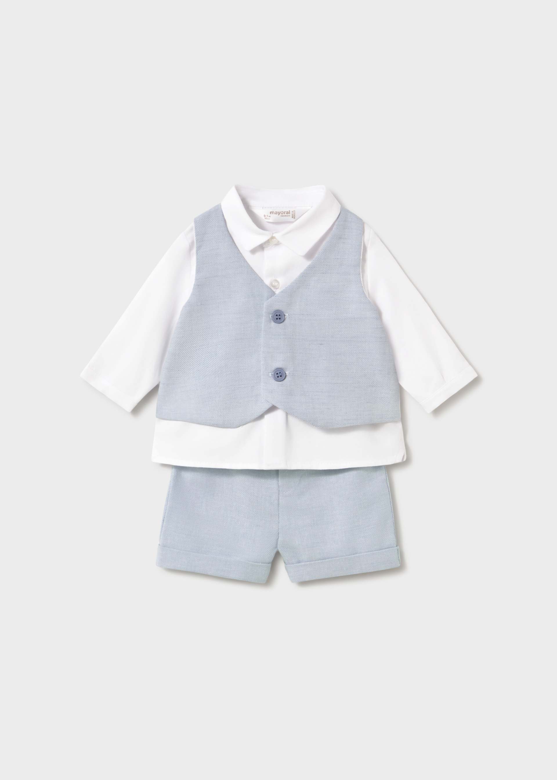 Conjunto short y camisa con chaleco recién nacido