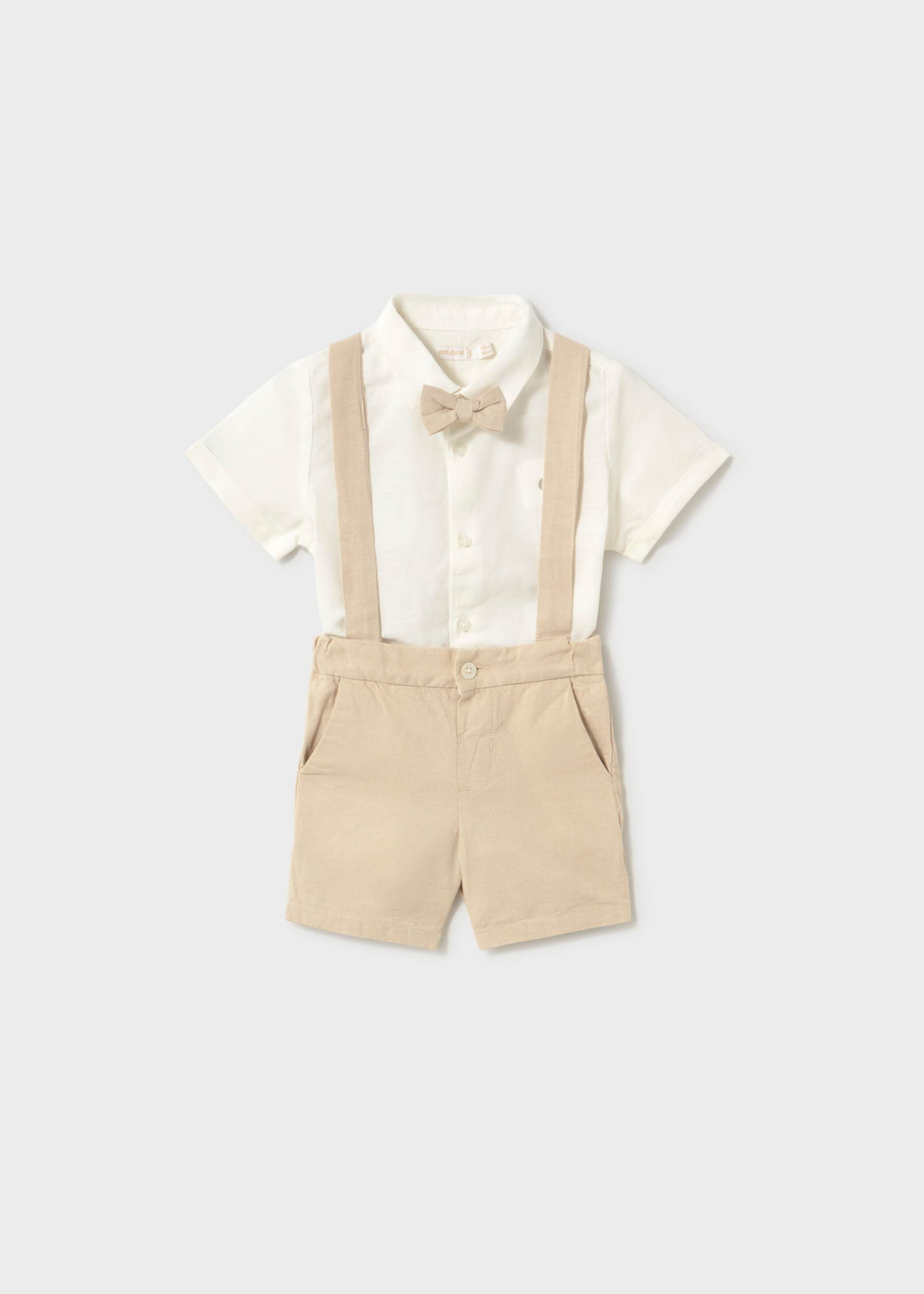 Completo pantaloncine e camicia con papillon neonato