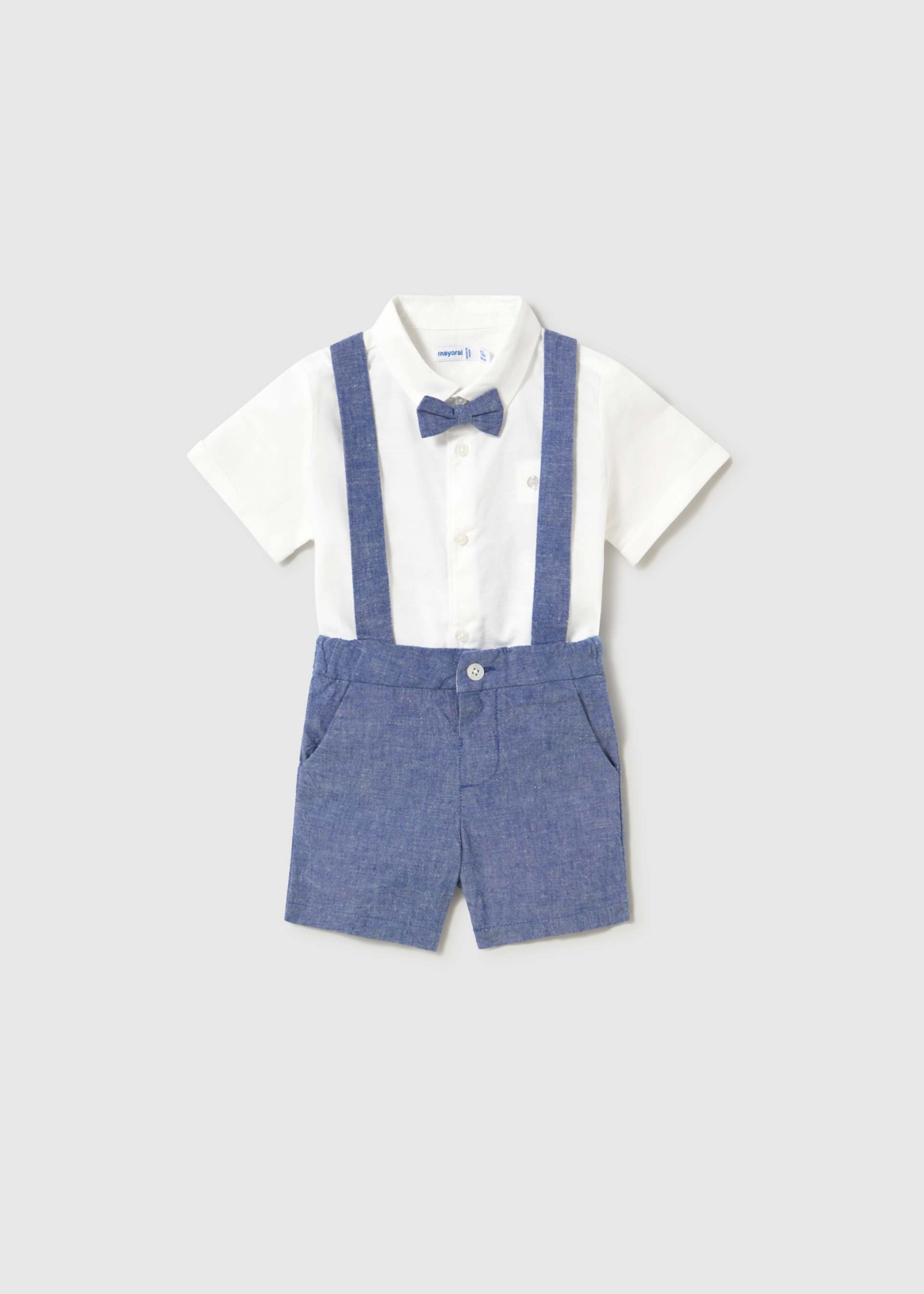 Completo pantaloncine e camicia con papillon neonato