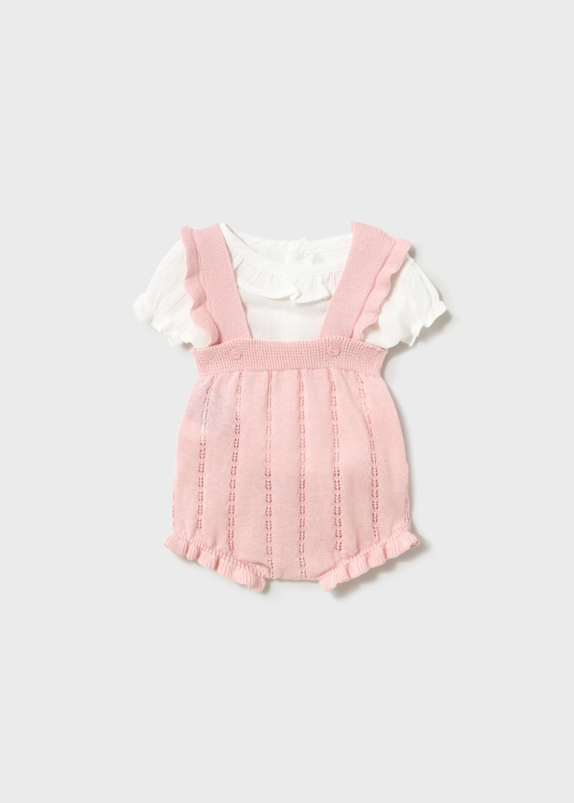 Newborn Girl Knit Dungaree and Blouse Set