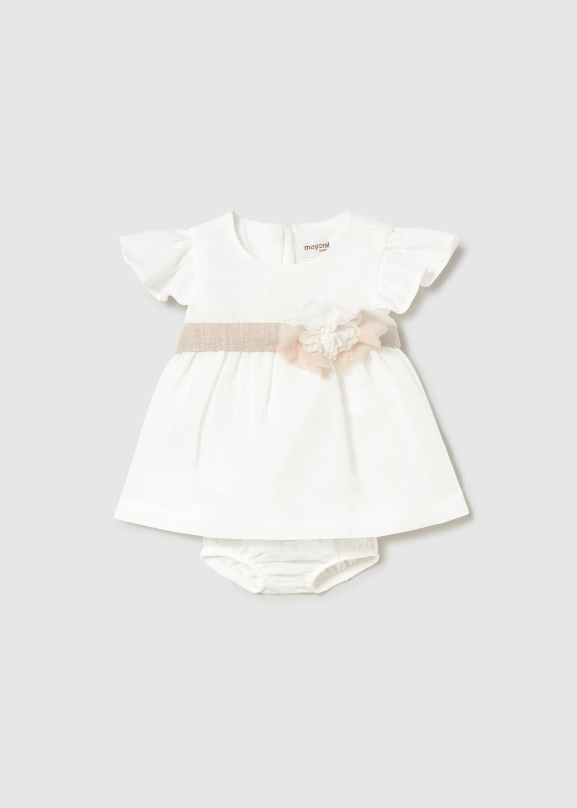 Robe avec bloomer et ceinture florale cérémonie nouveau-né