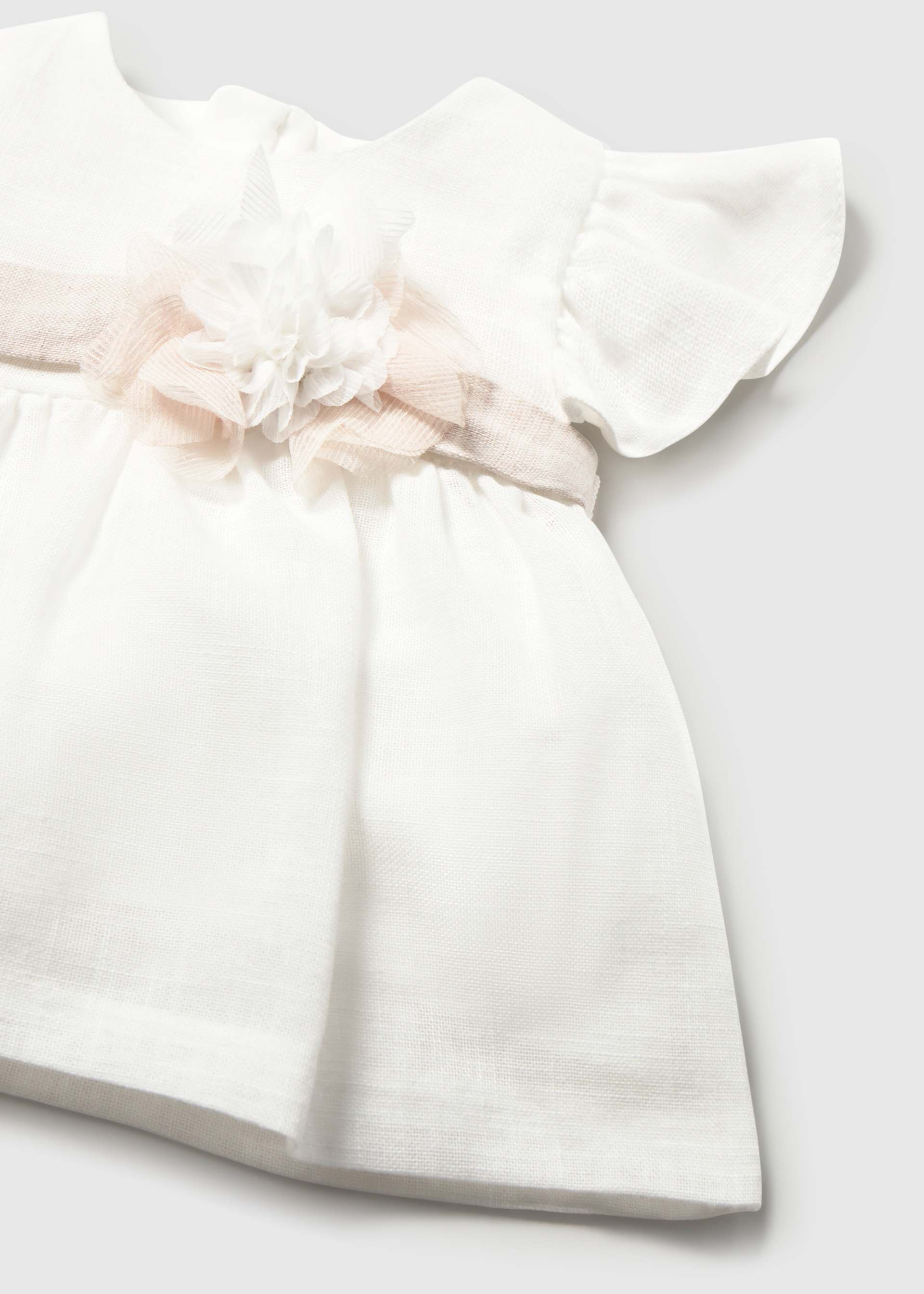 Robe avec bloomer et ceinture florale cérémonie nouveau-né