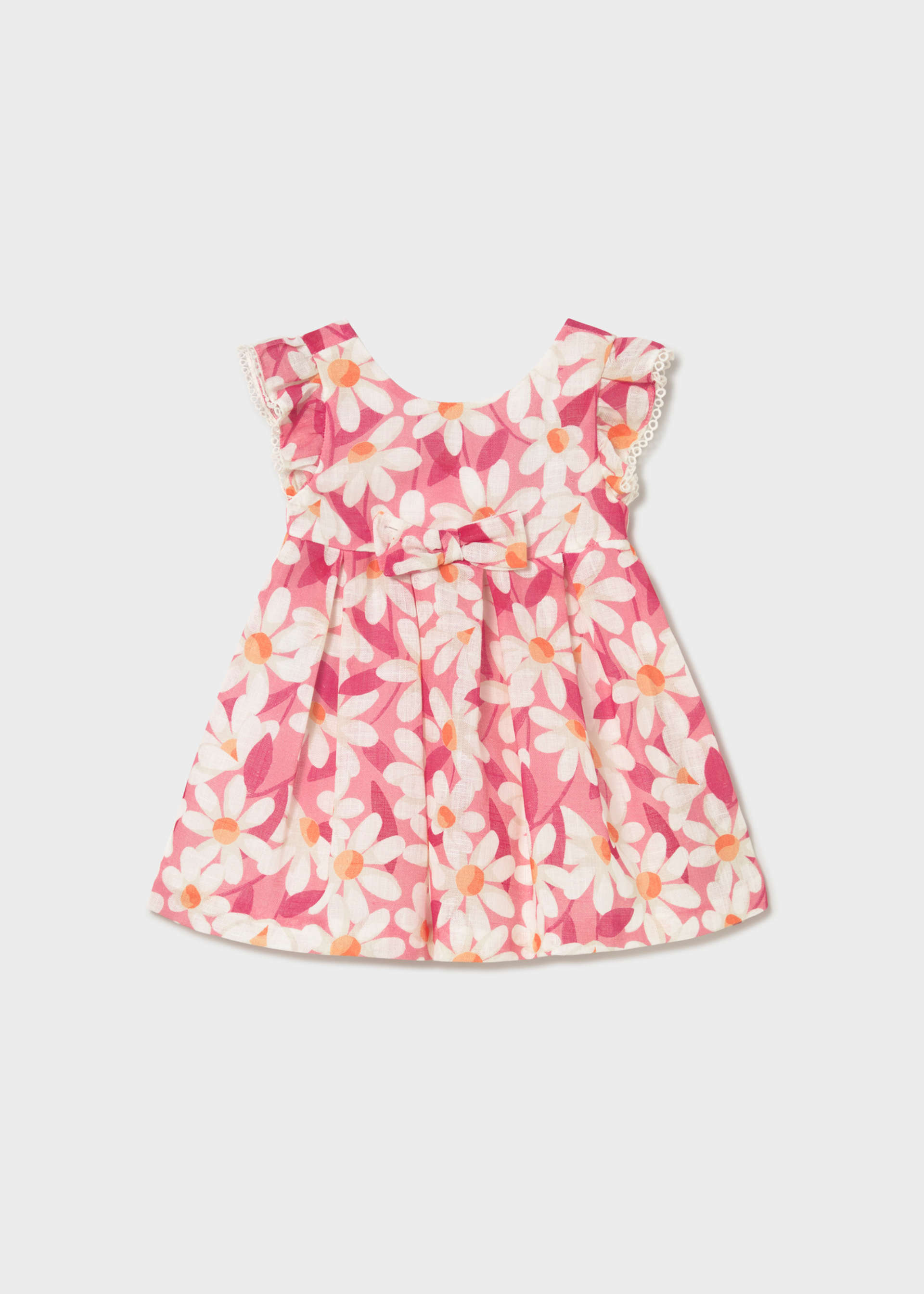 Vestido cerimónia folhos e estampado flores bebé