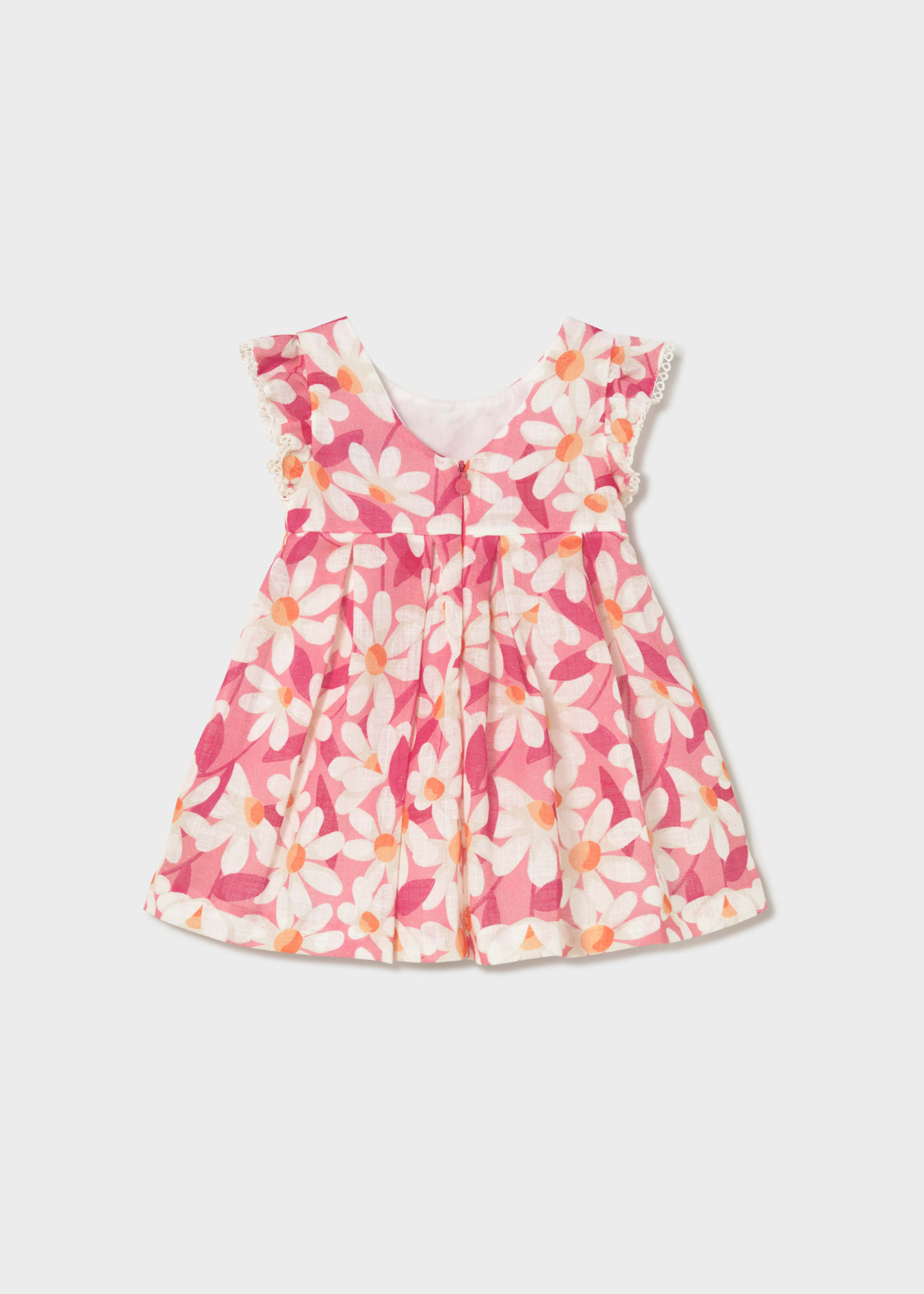 Vestido cerimónia folhos e estampado flores bebé