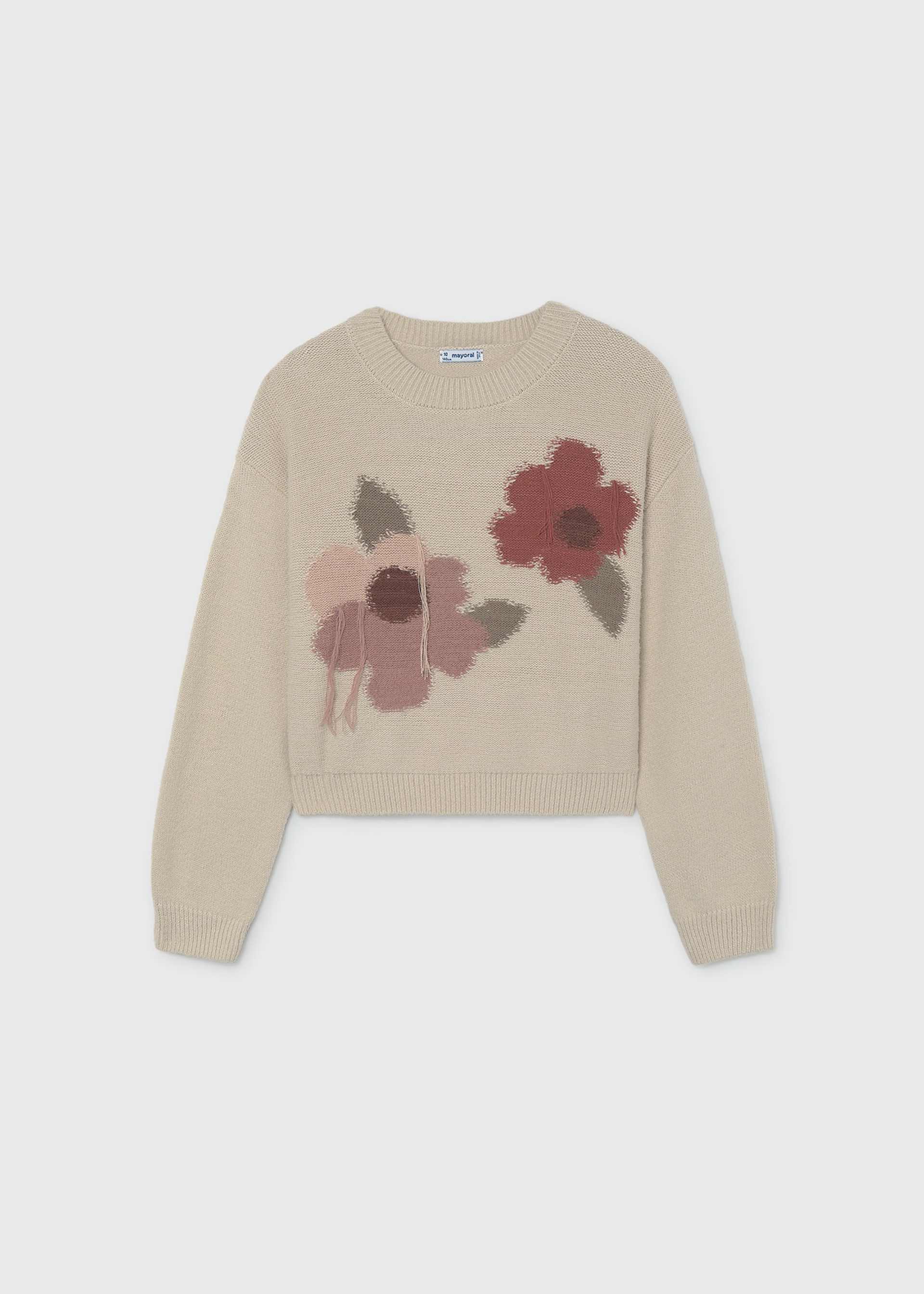 Girls' floral intarsia jumper