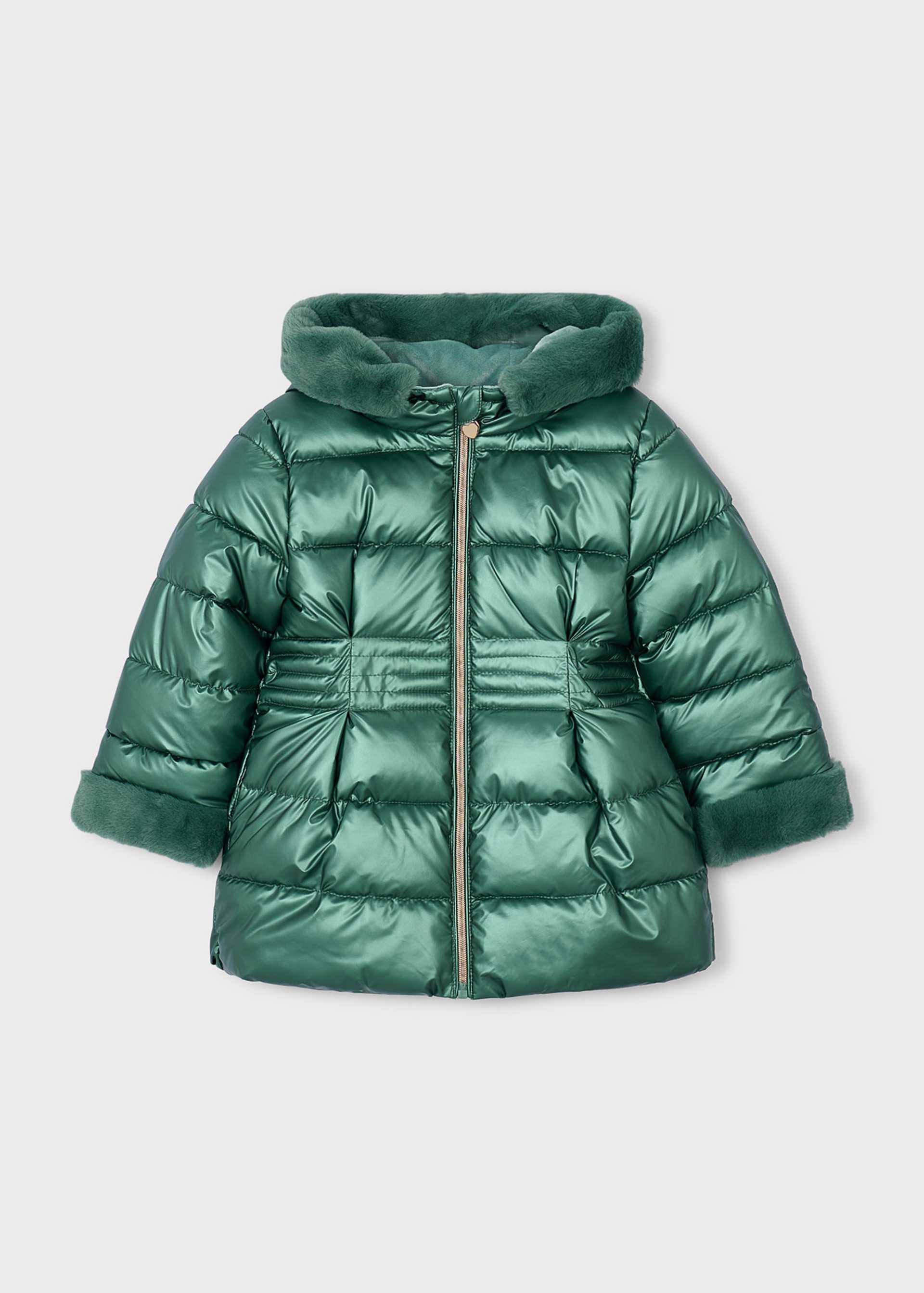 Girl Metallic Faux Fur Puffer Jacket