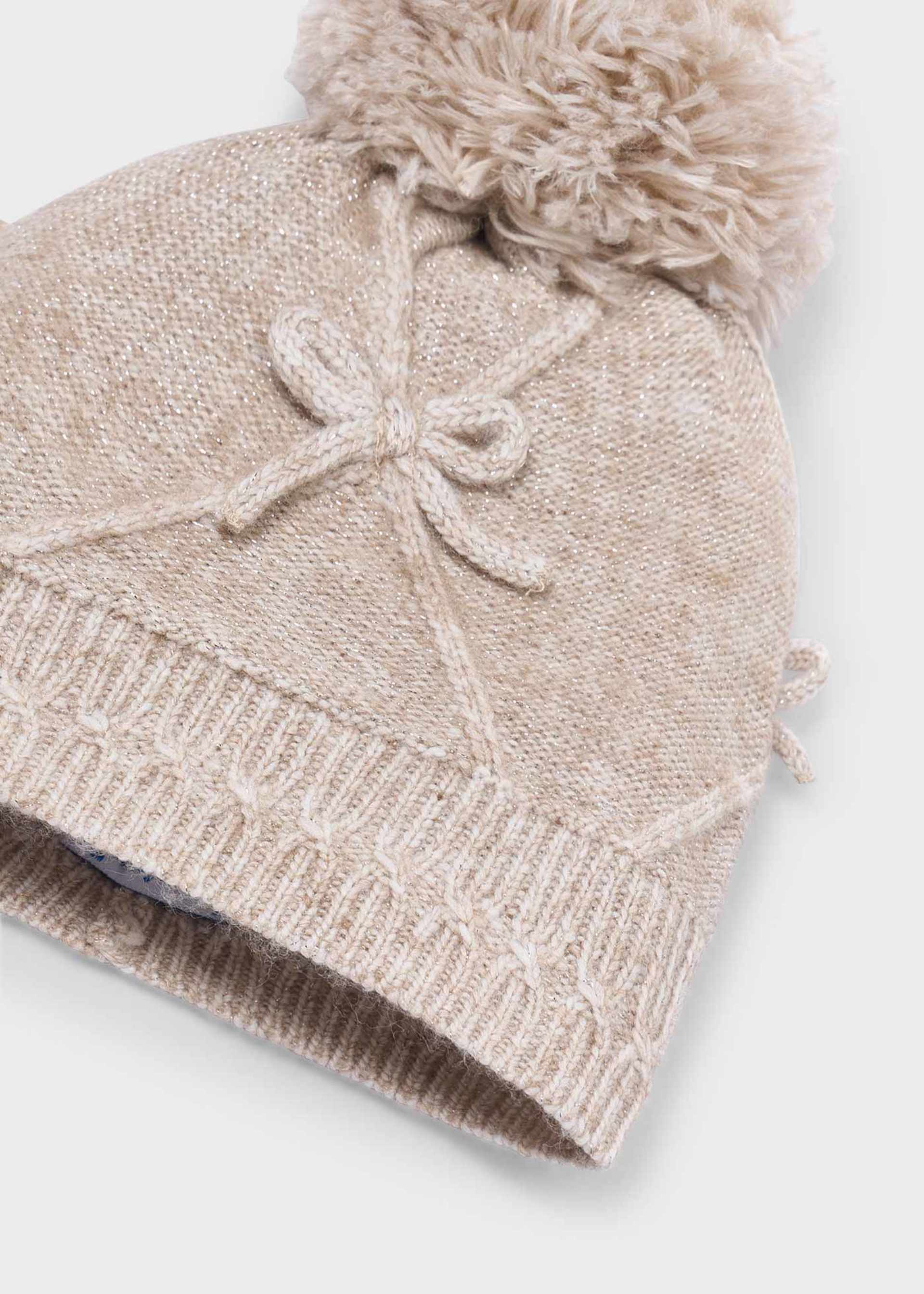 Girls' hat and scarf set with bow detail