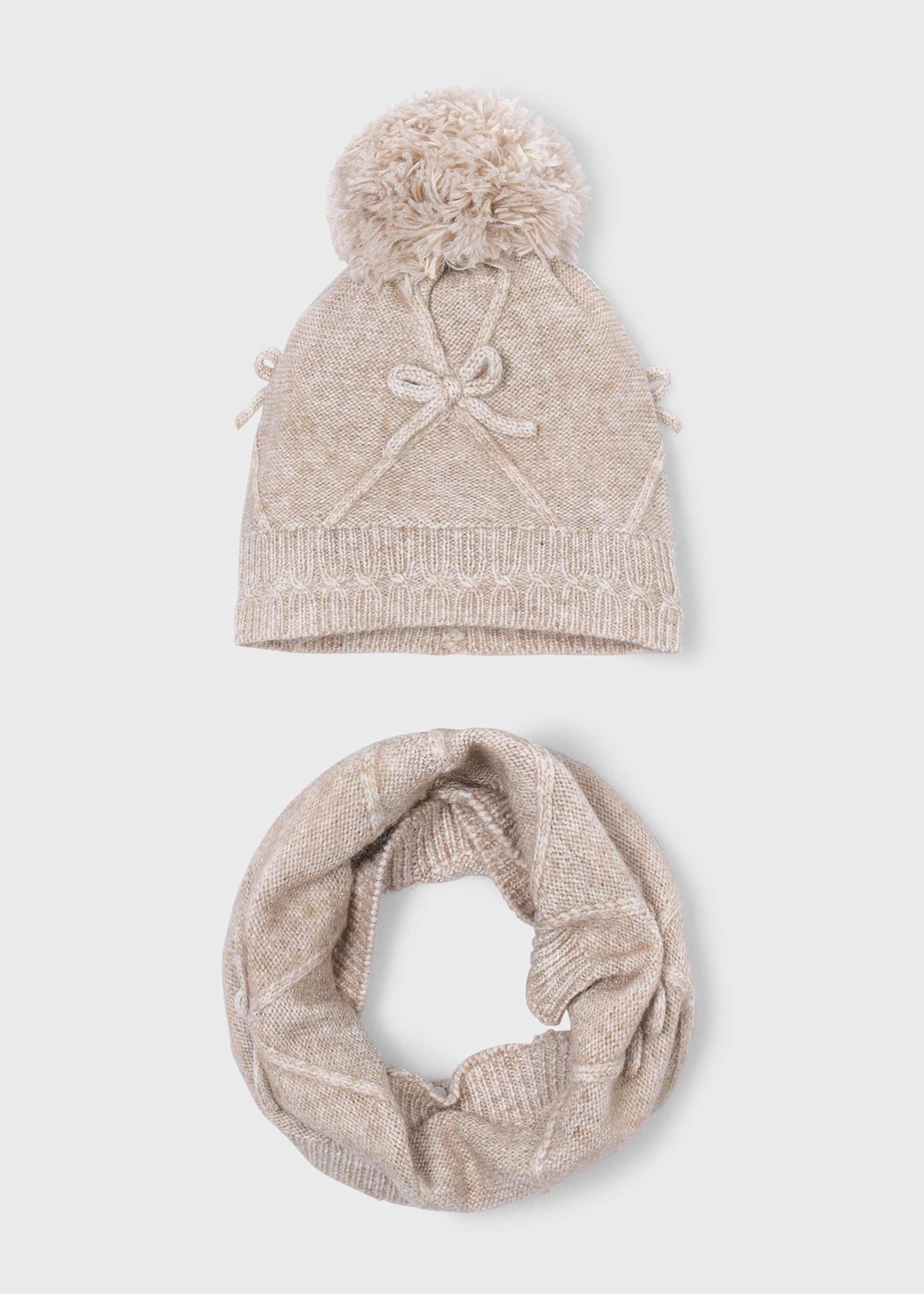 Girls' hat and scarf set with bow detail