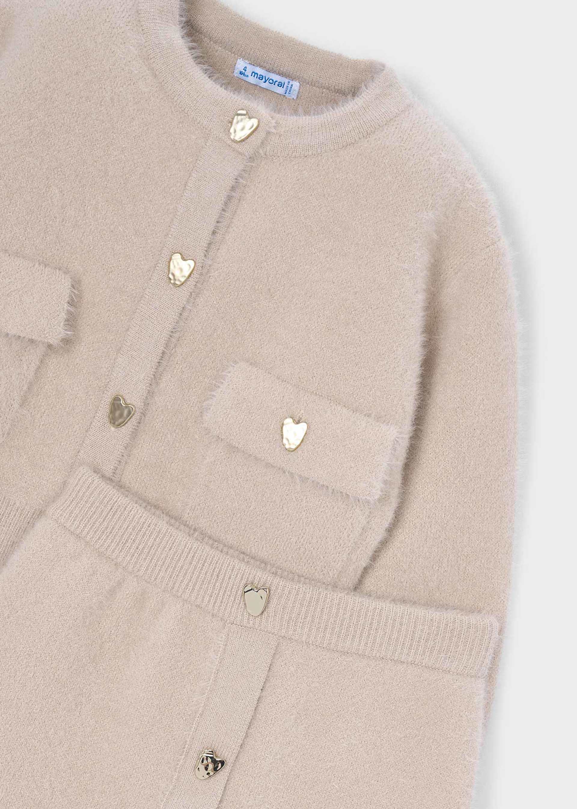 Conjunto saia e casaco tricô menina