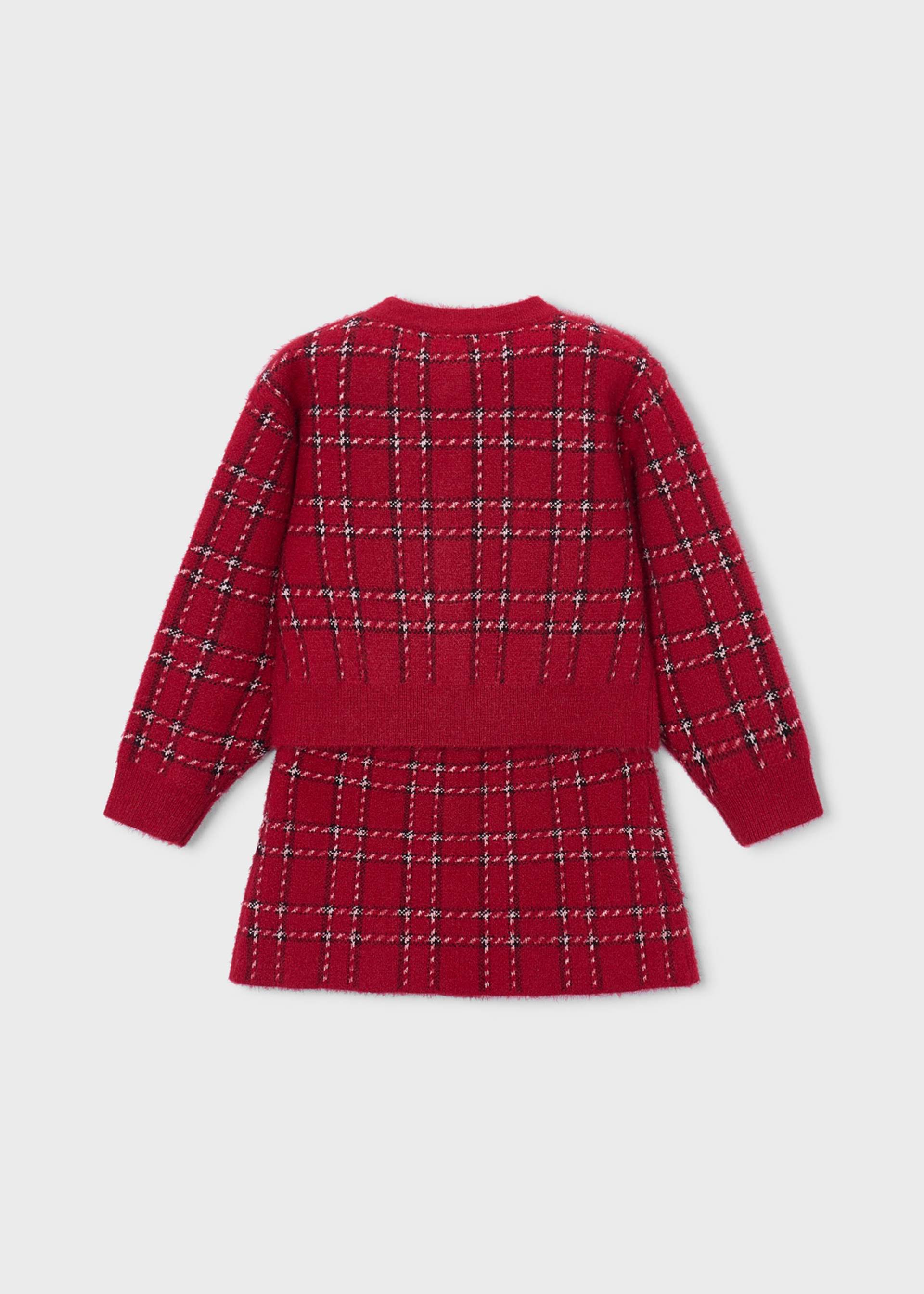 Conjunto saia e casaco tricô menina