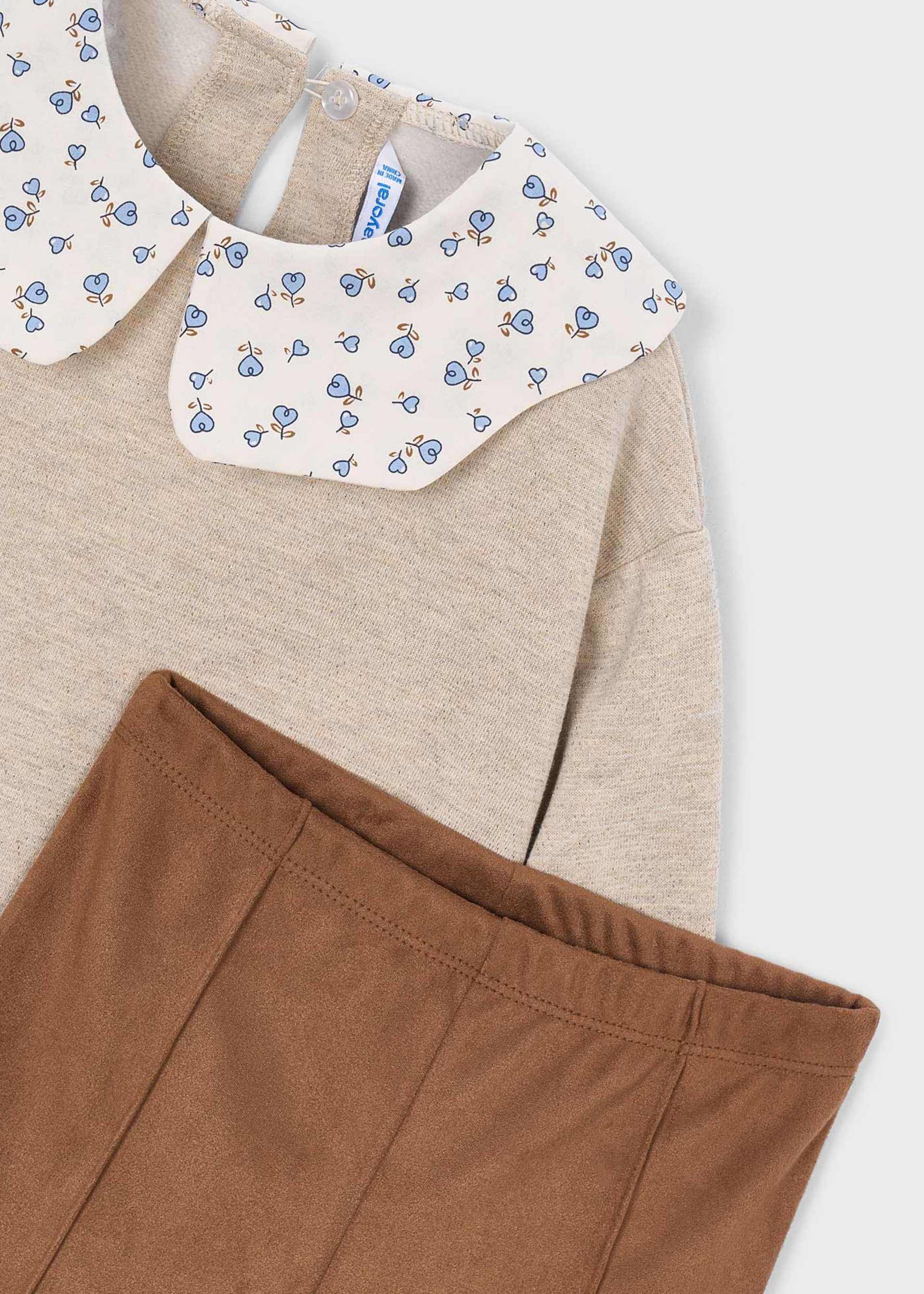 Conjunto leggings efeito camurça e blusa menina