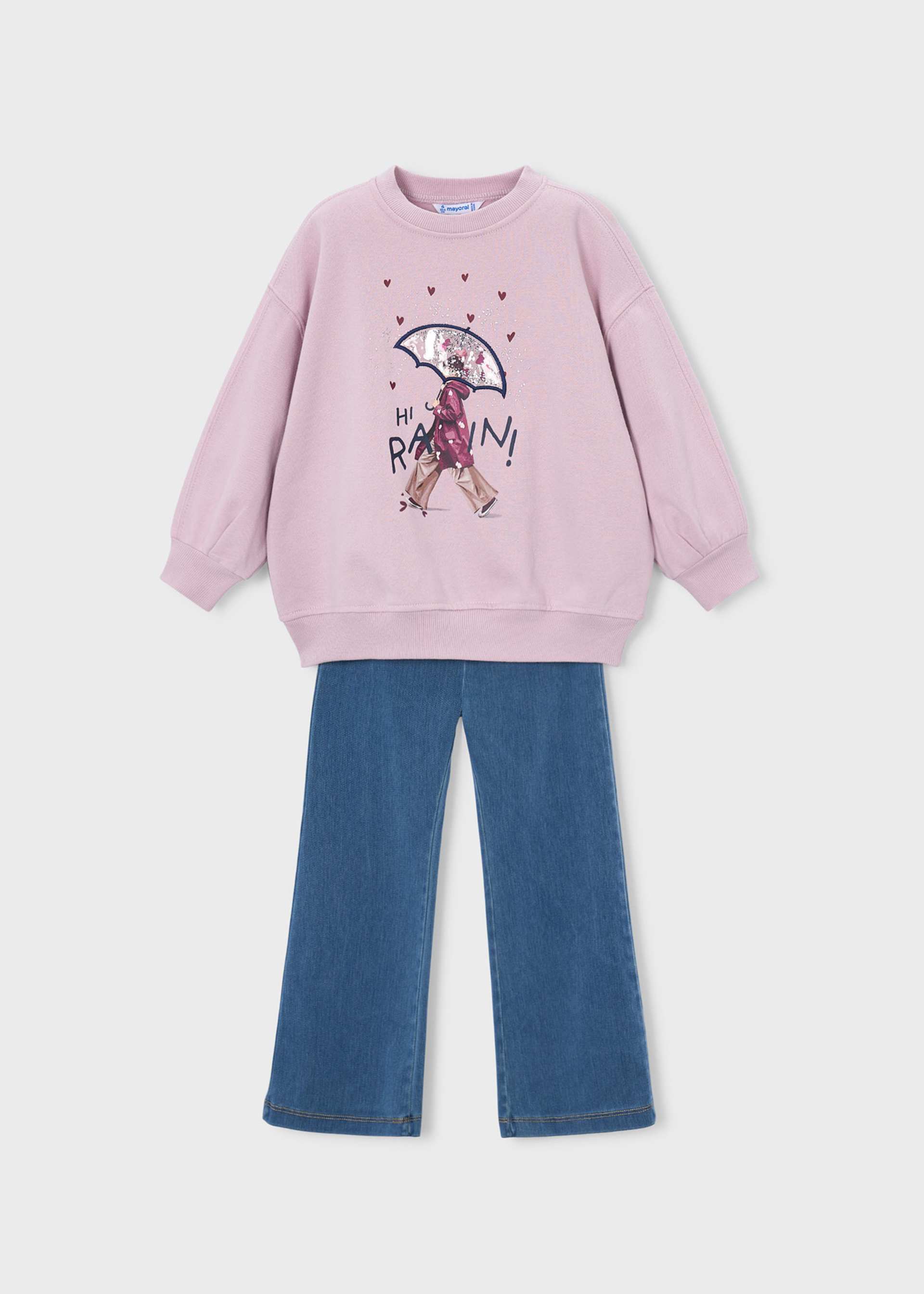 Completo leggings a zampa e felpa bambina