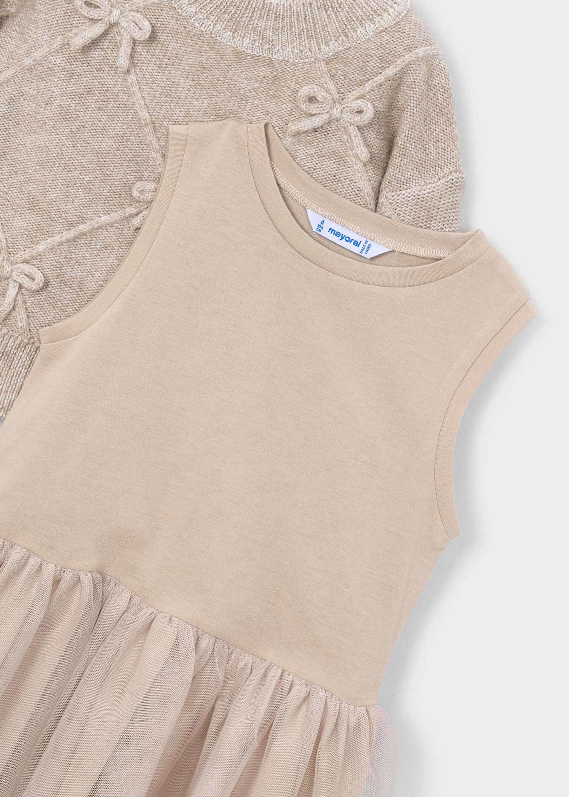 Vestido tricot combinado lazos niña
