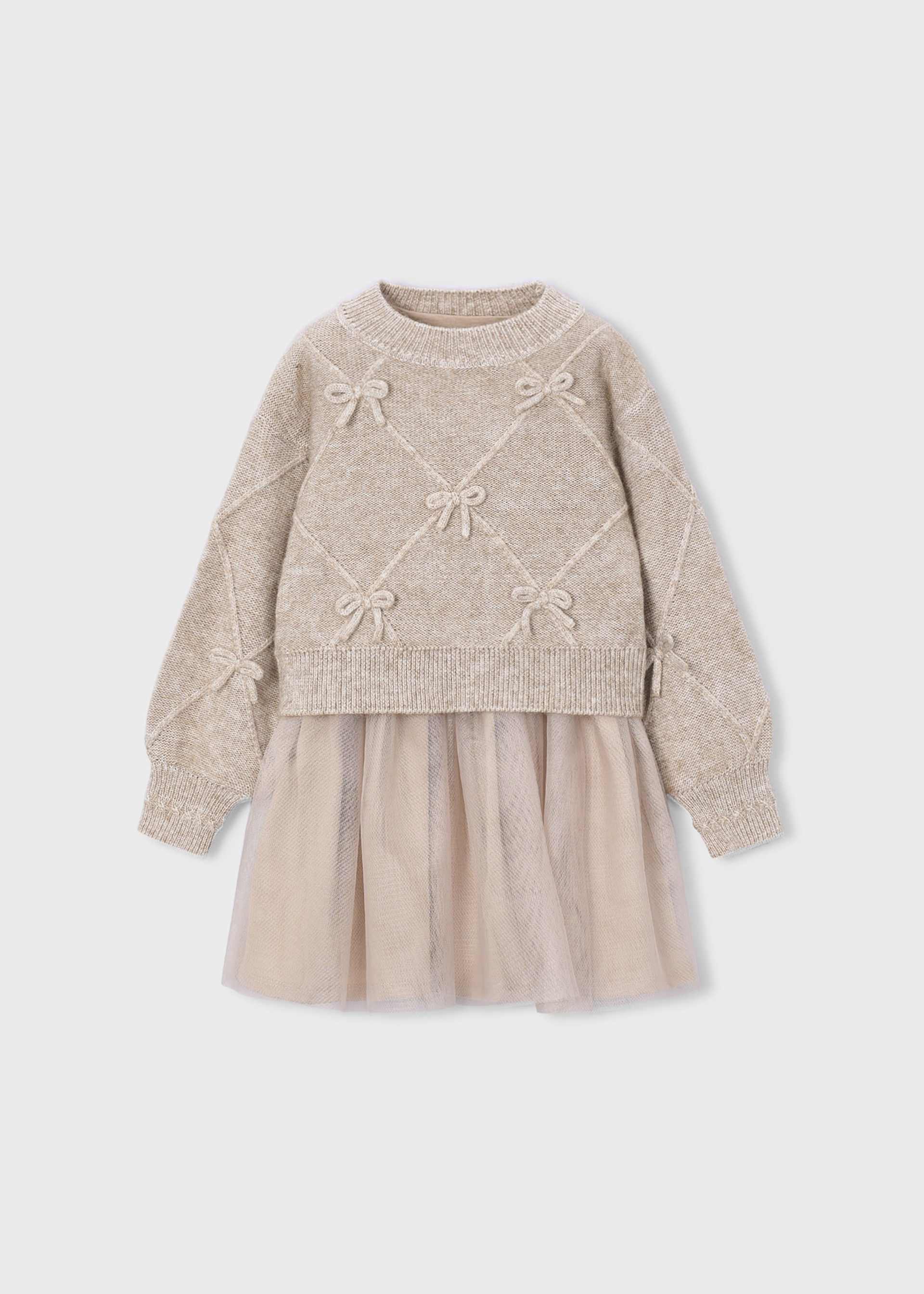 Girls' knitted dress with bows