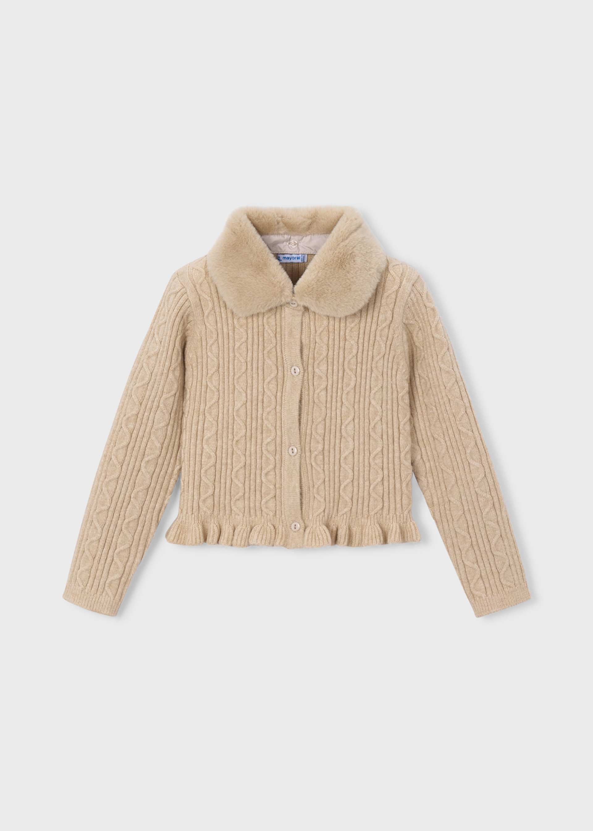 Girls' knitted cardigan with fur collar