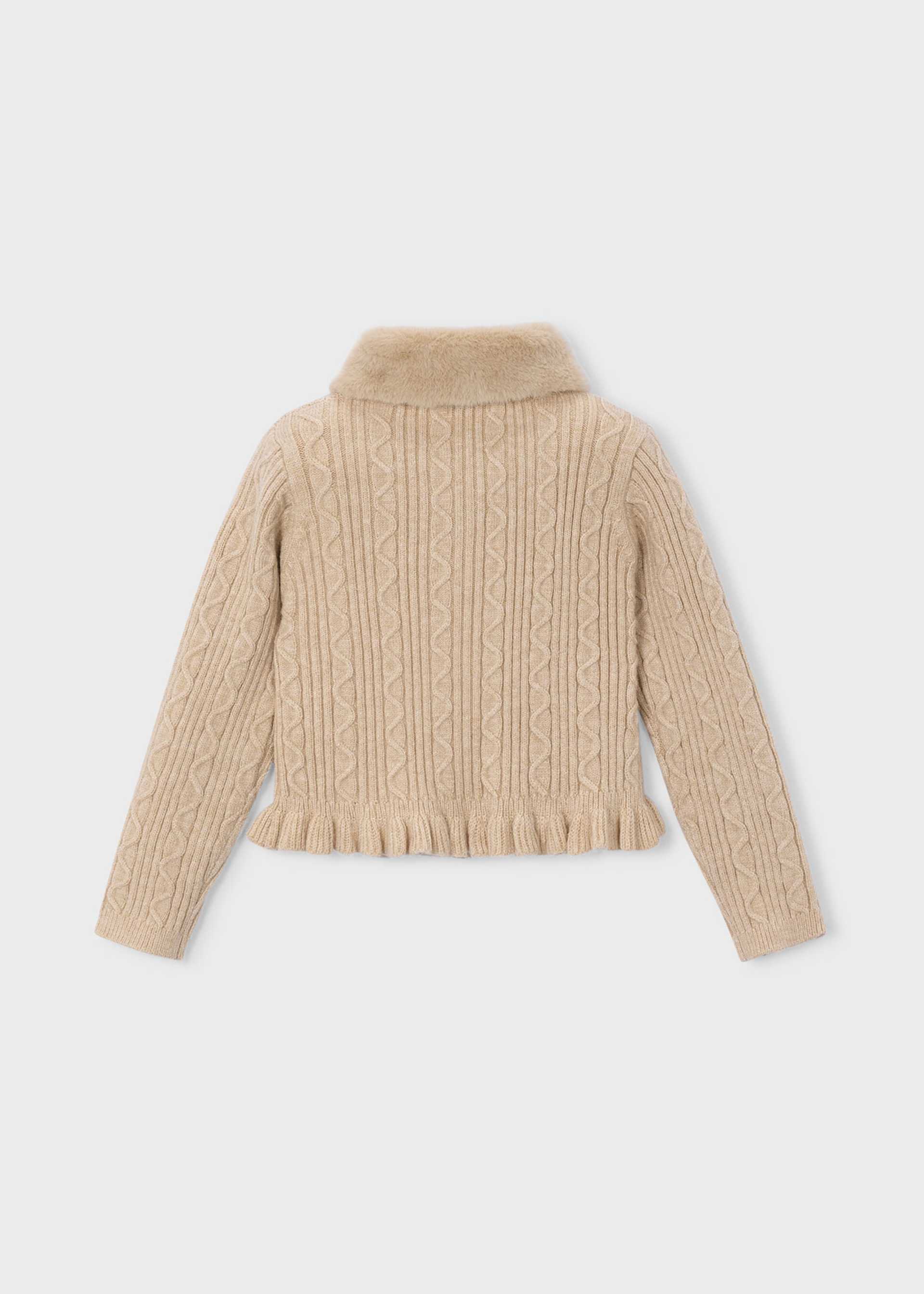 Cardigan en tricot à col en fourrure fille
