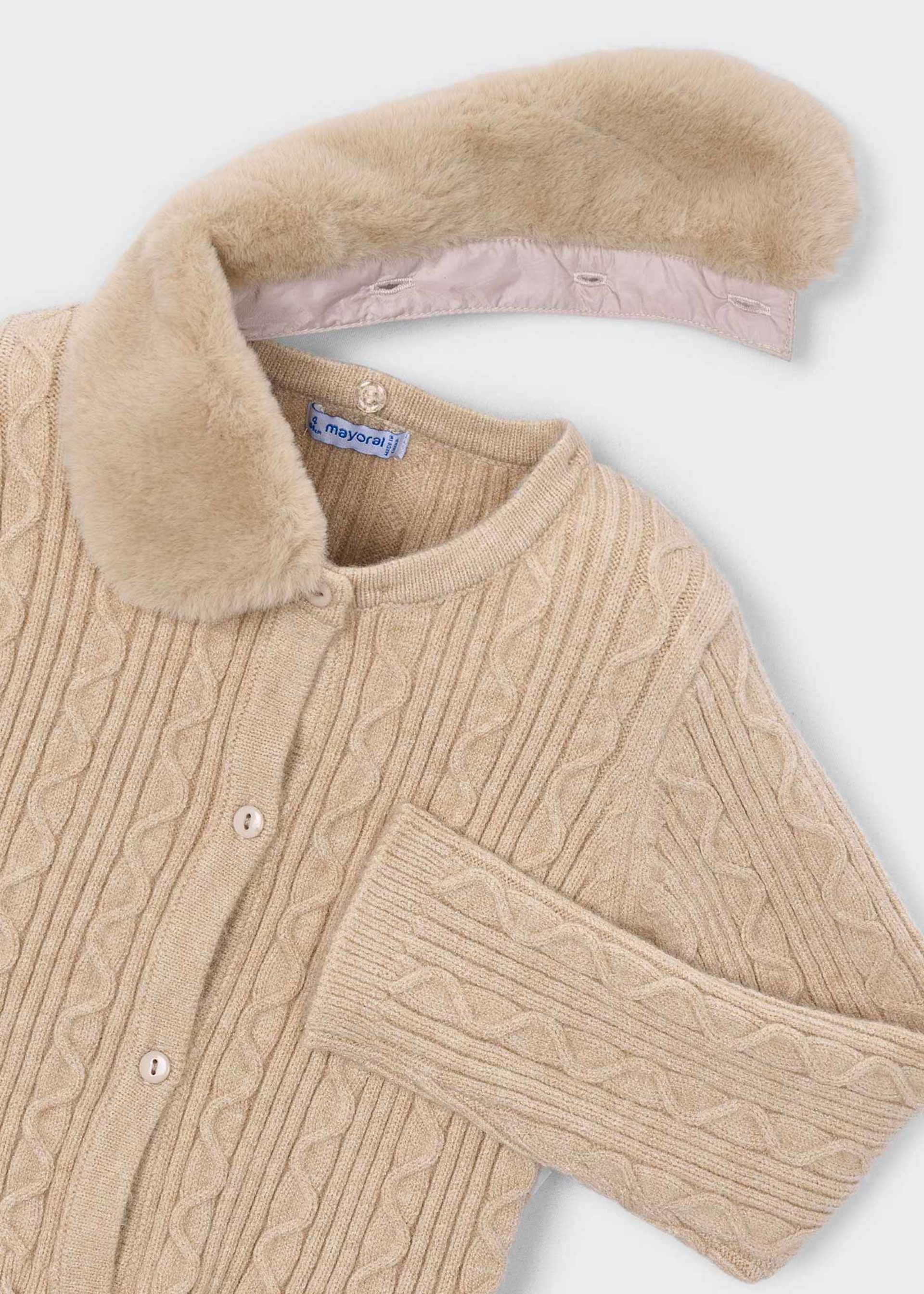 Girls' knitted cardigan with fur collar