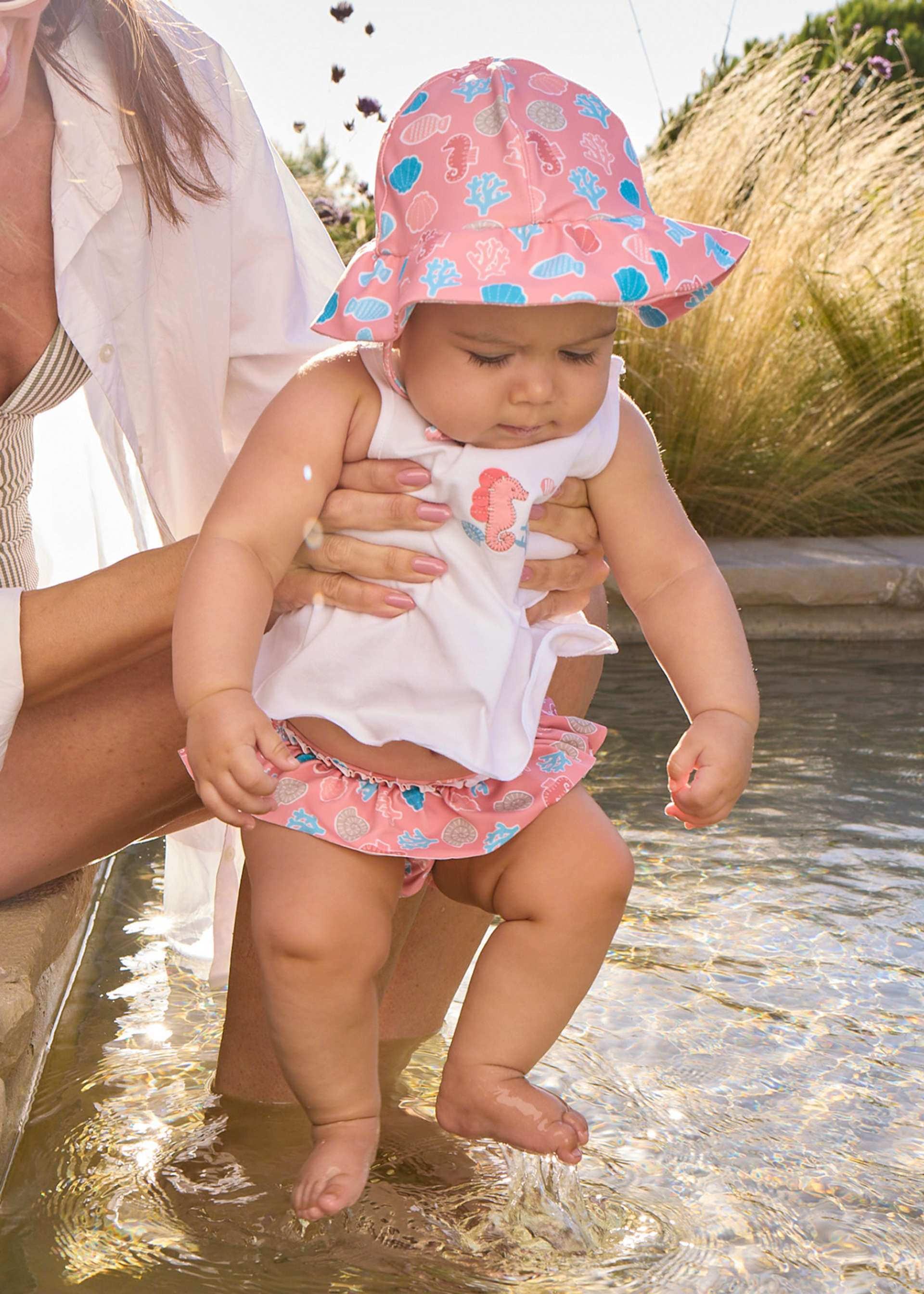 Newborn Girl 3-Piece Swim Set with Sun Protection