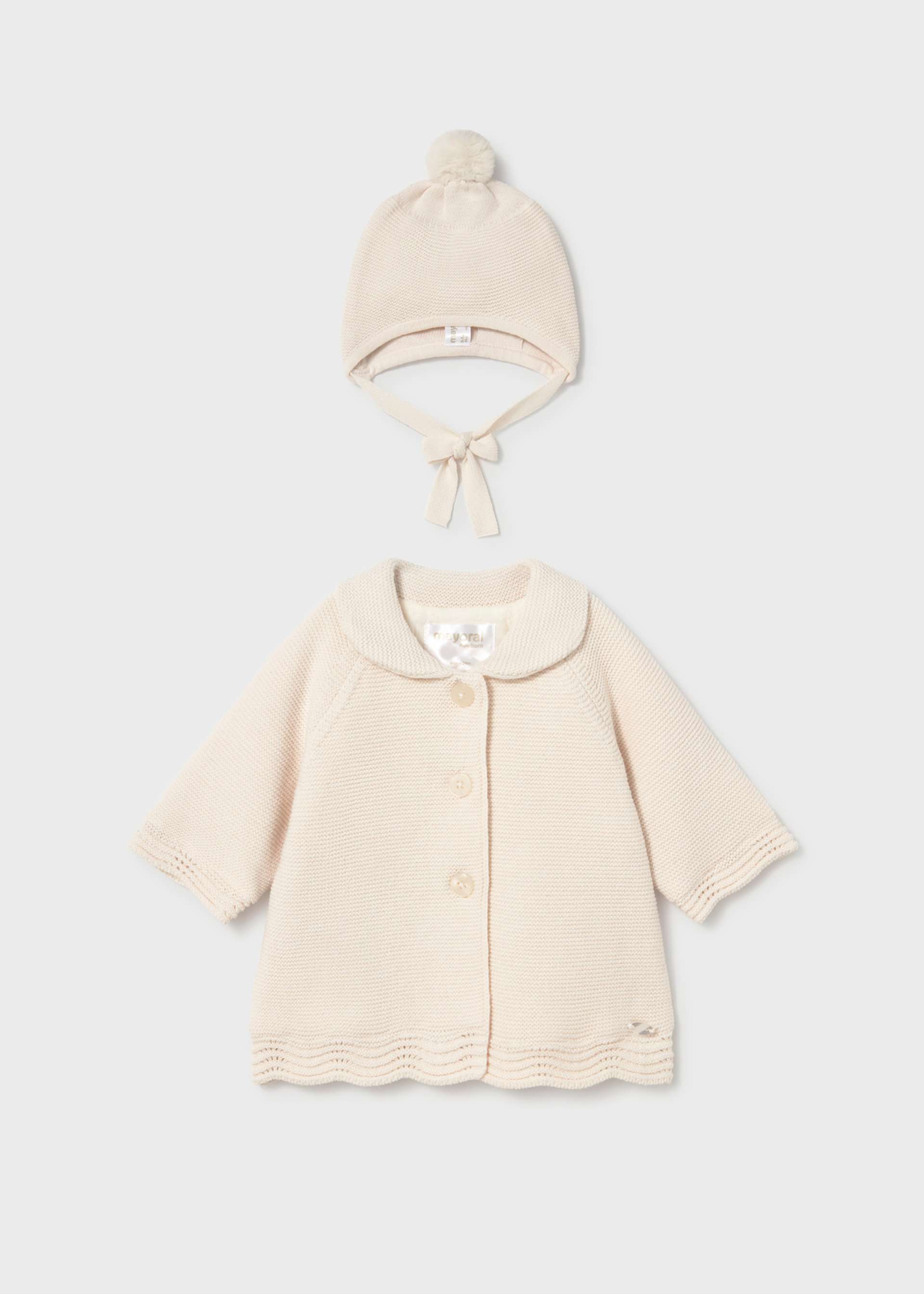 Palton din tricot cu caciulita nou-nascut