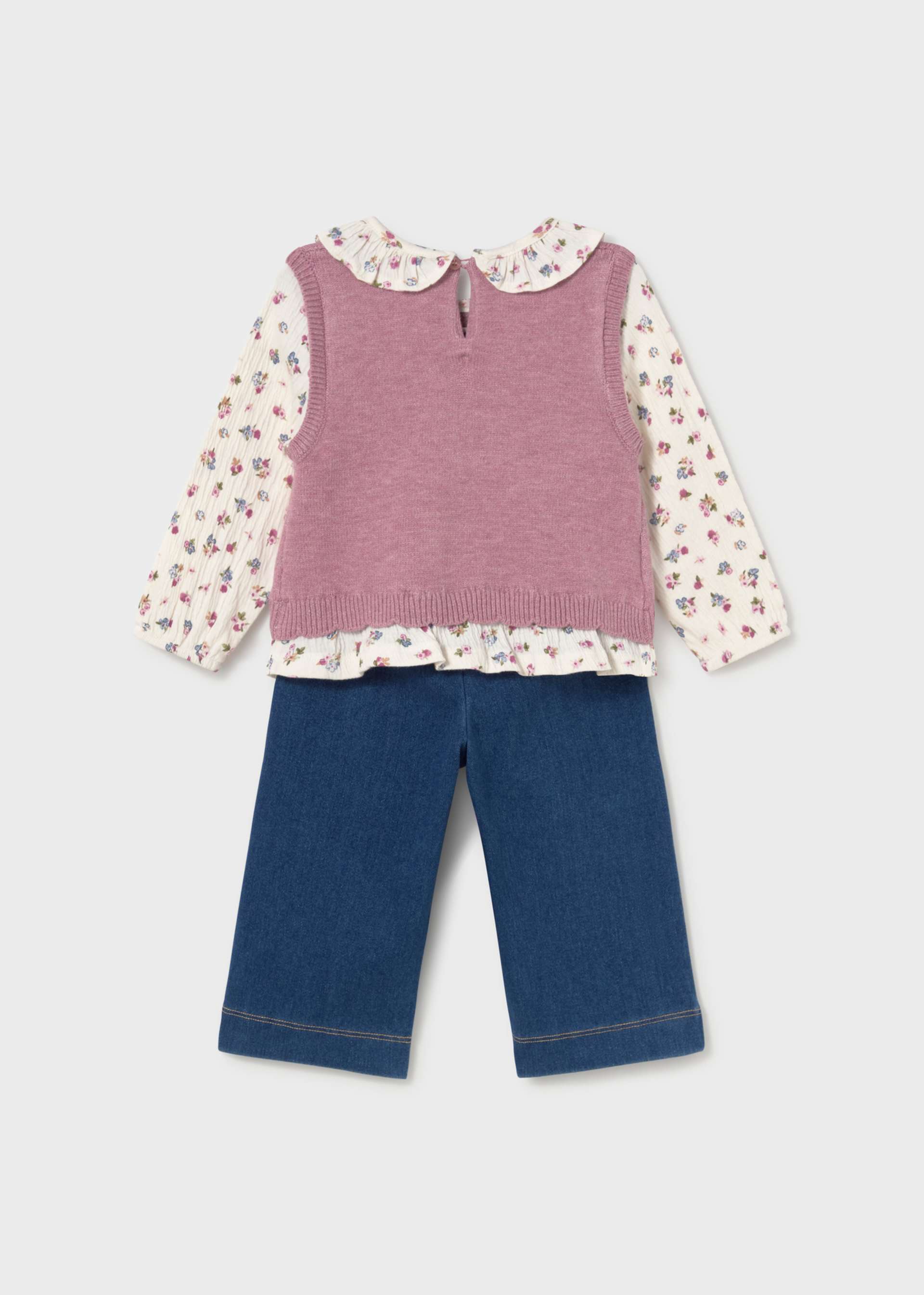 Baby trousers and blouse set with vest