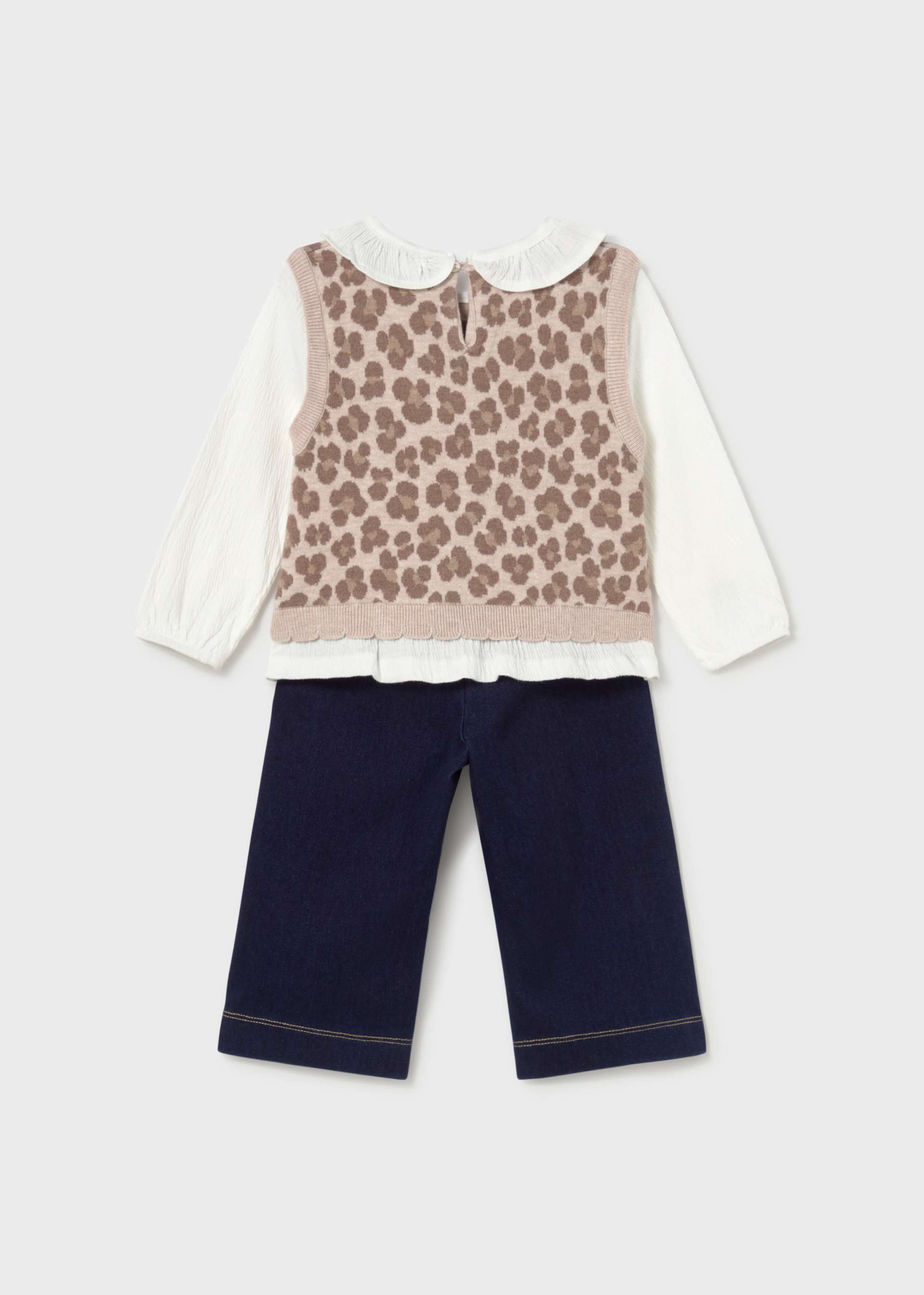 Conjunto calças e blusa com colete bebé