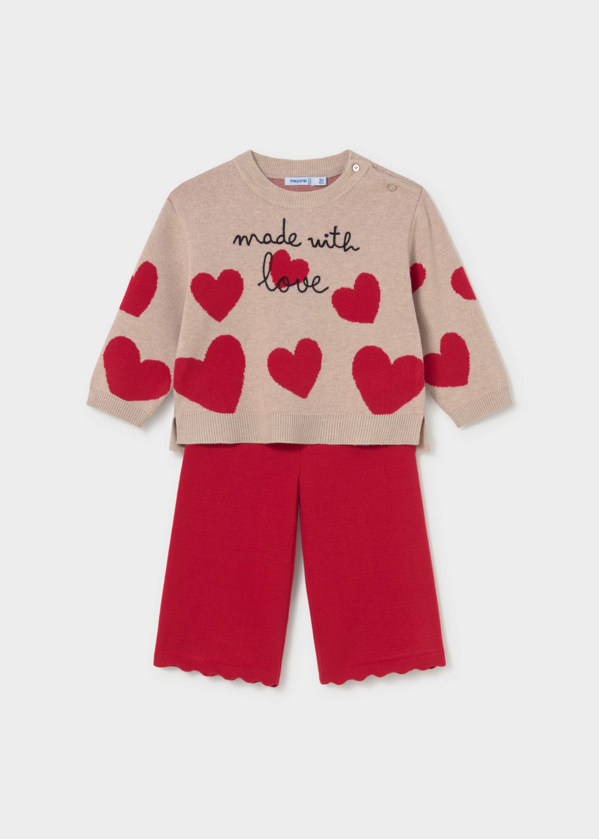 Completo pantalone e maglione cuori bimba