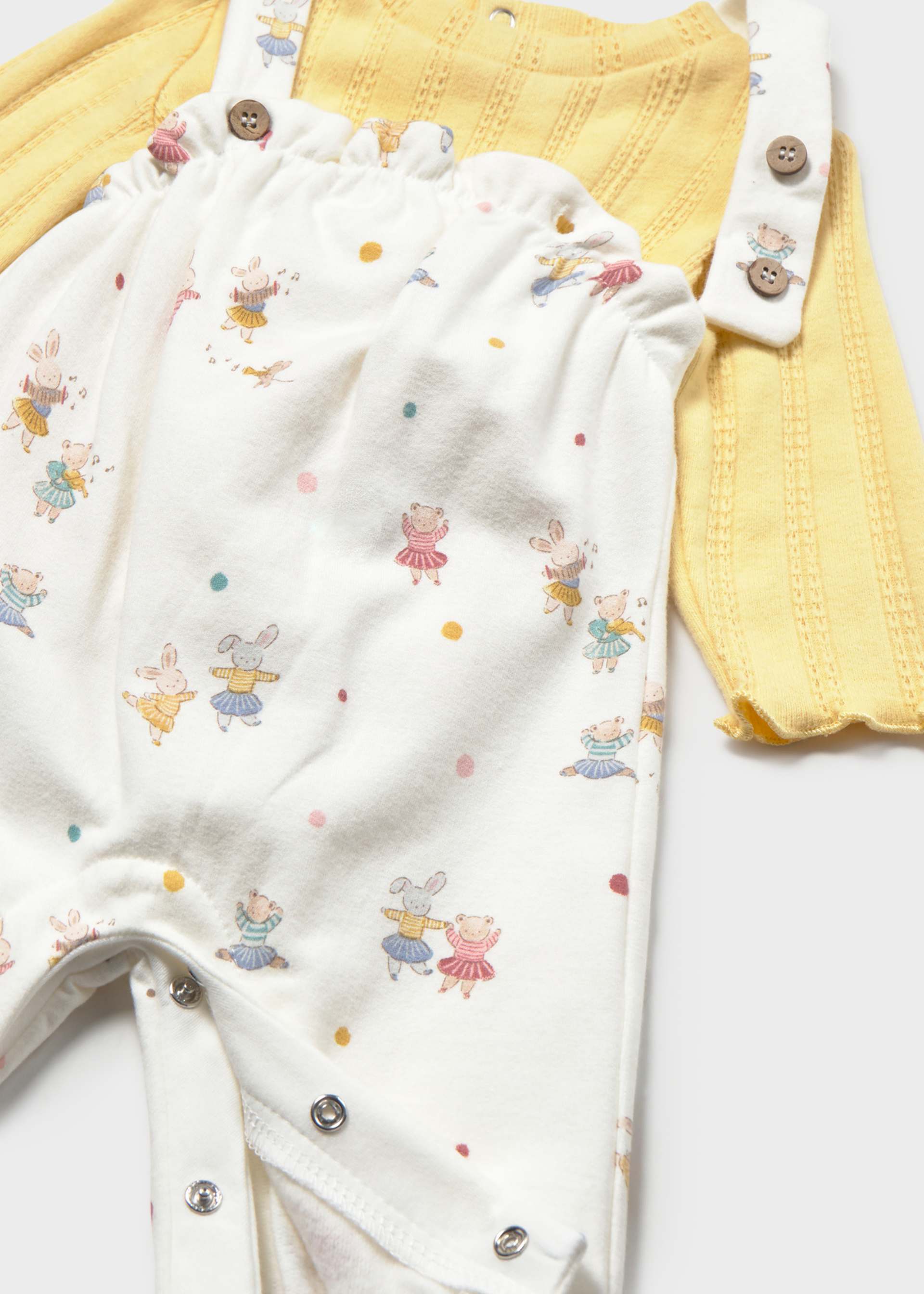 Newborn girl print dungarees and jumper set