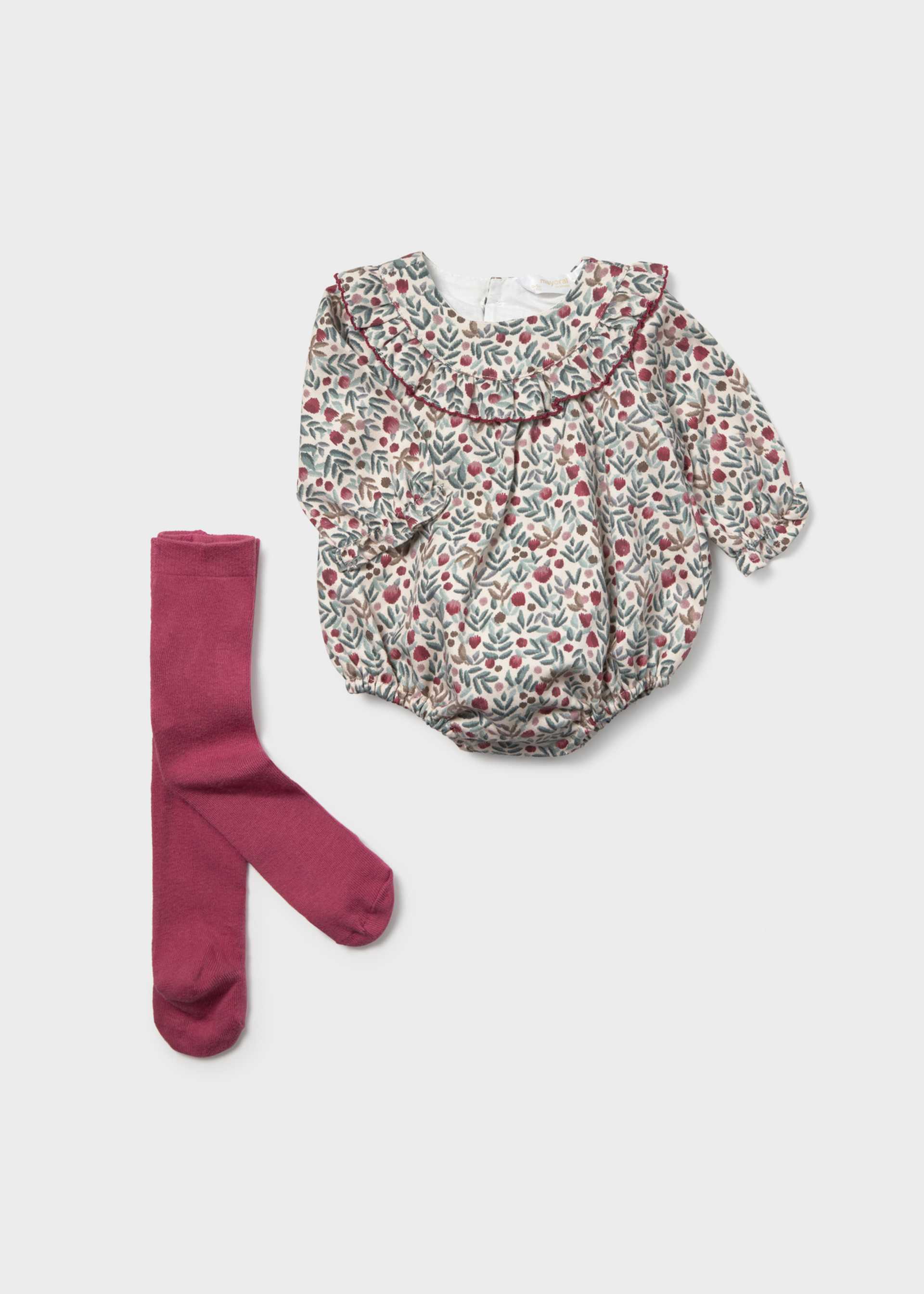 Newborn Girl Printed Romper with Tights