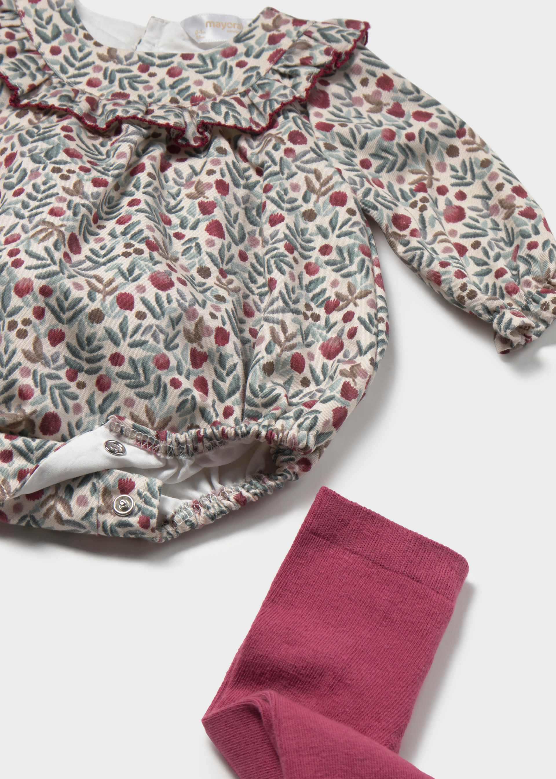Newborn Girl Printed Romper with Tights