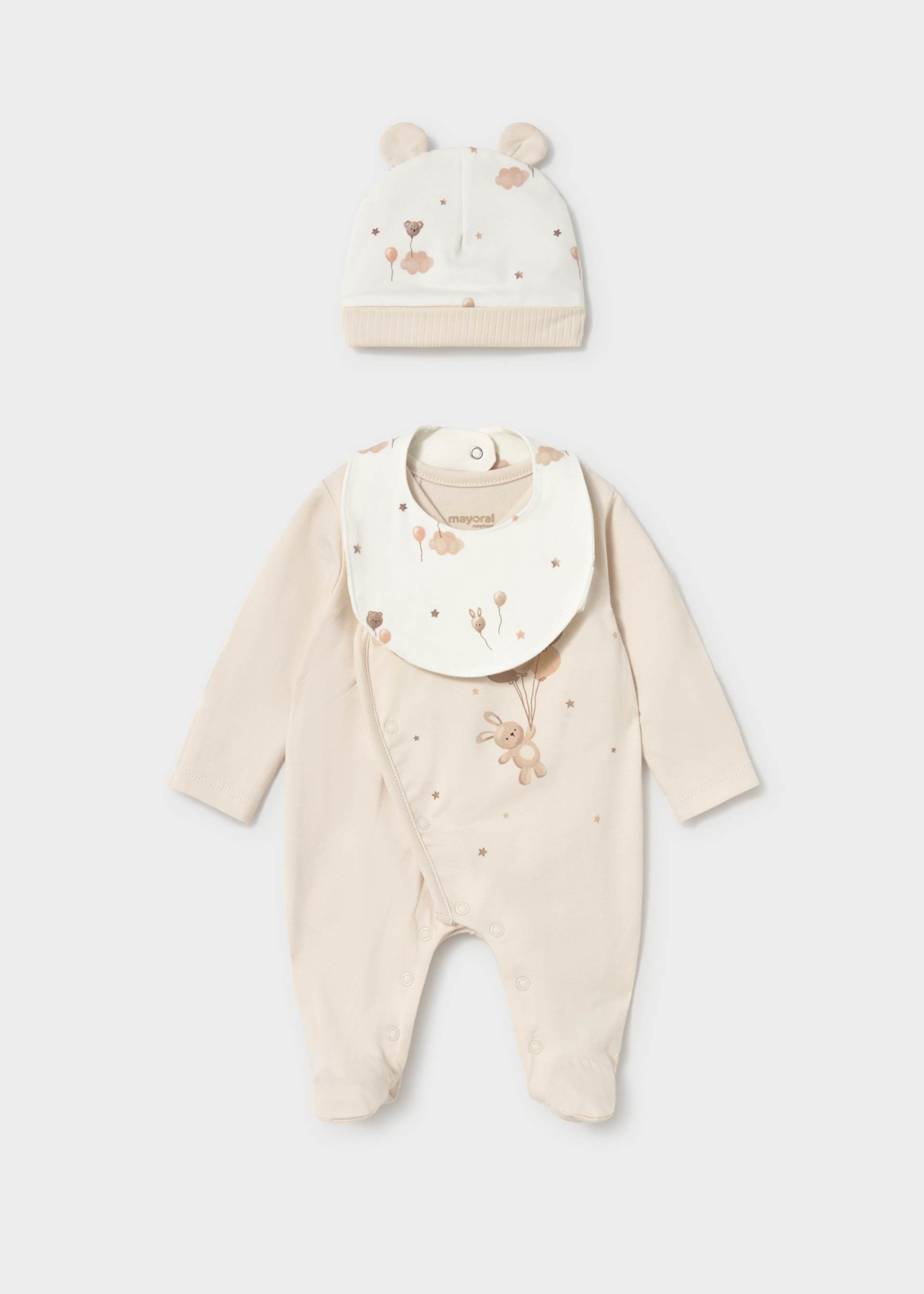 Lot grenouillère avec bonnet et bavoir nouveau-né