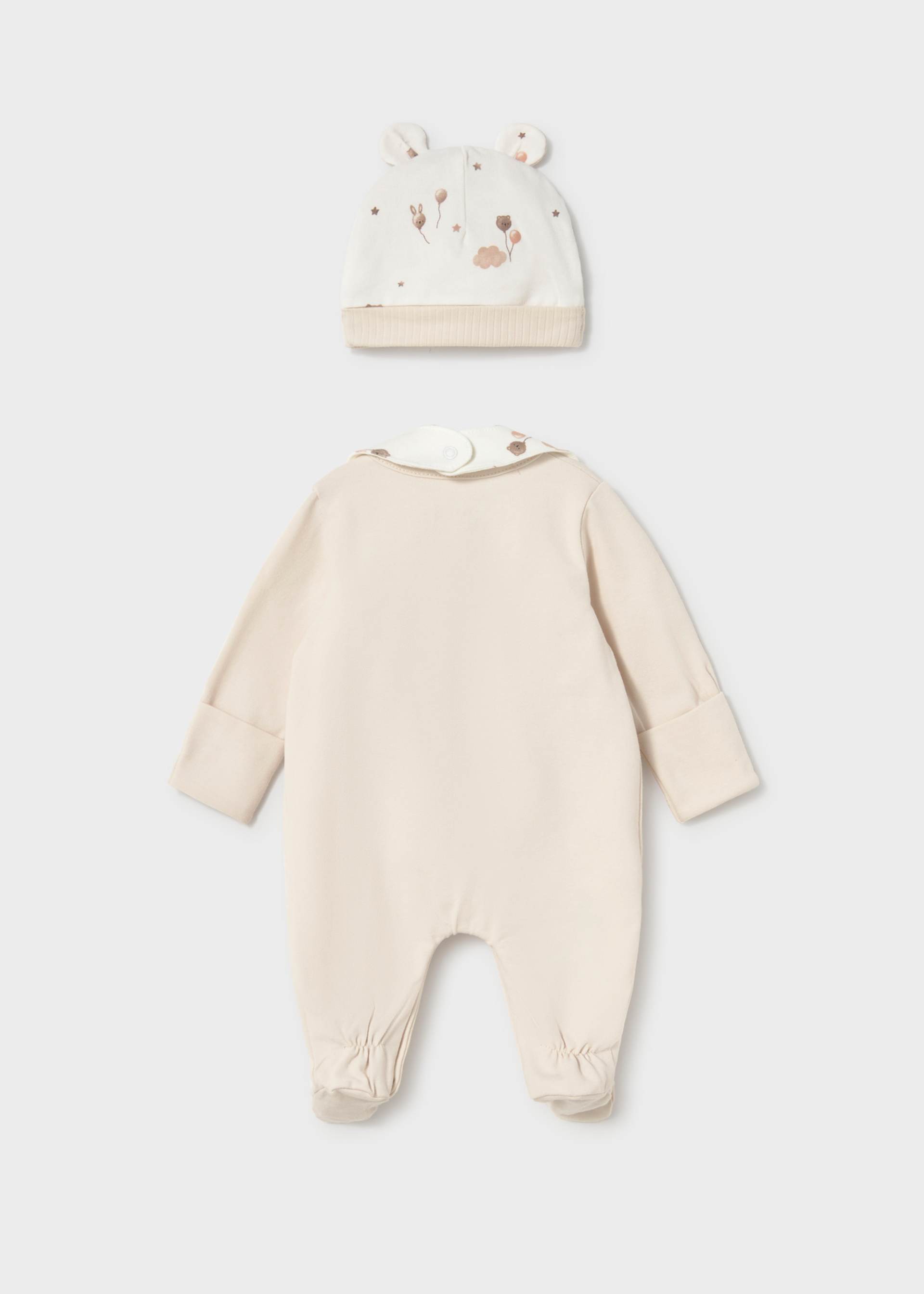 Newborn Girl Babygrow with Hat and Teddy Bear Bib Set