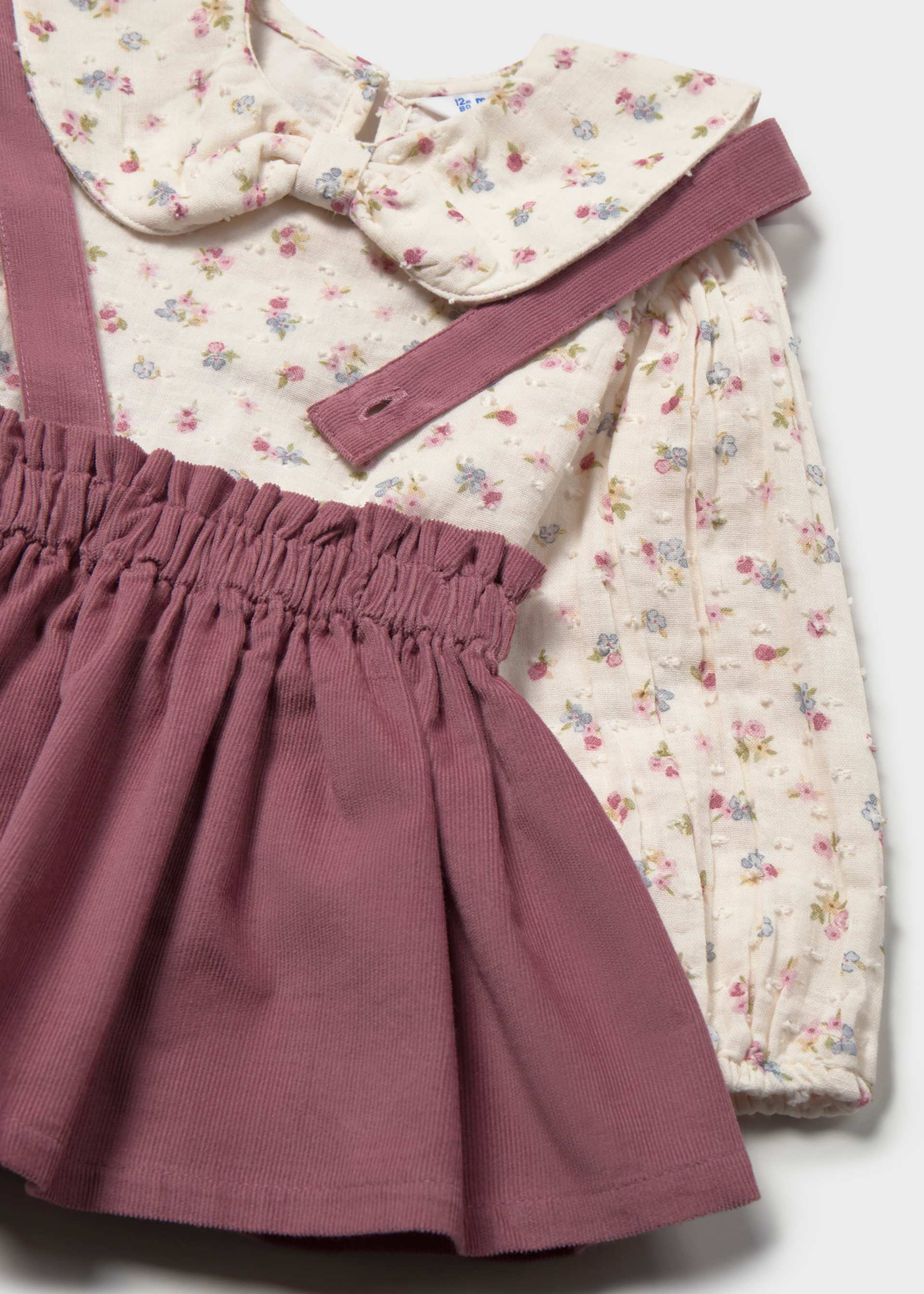 Completo gonna bretelle e blusa neonata